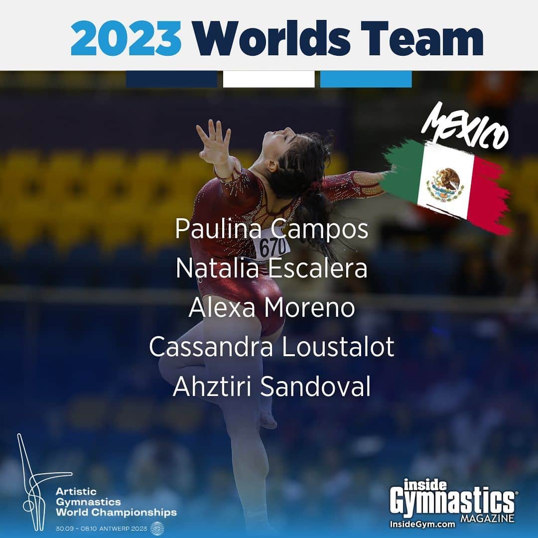 Inside Gymnasticsさんのインスタグラム写真 - (Inside GymnasticsInstagram)「Your 2023 Mexican Worlds Team! 🇲🇽 ⭐️Paulina Campos ⭐️Natalia Escalera ⭐️Alexa Moreno ⭐️Cassandra Loustalot ⭐️Ahztiri Sandoval」9月16日 3時51分 - insidegym