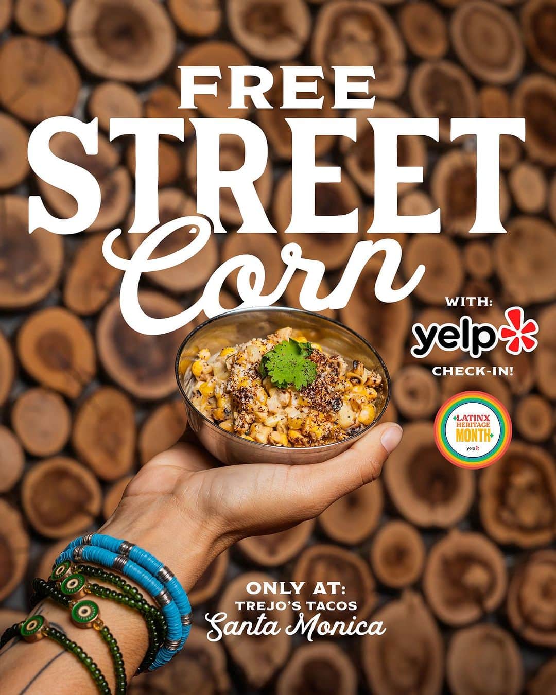 ダニー・トレホのインスタグラム：「From September 15 to October 15, @yelp is turning the spotlight on local Latin-Owned restaurants. Celebrate by checking in on @yelp and receive a FREE street corn with the purchase of any food item ($5 OR MORE) when you visit Trejo's Tacos in Santa Monica.   Promotion is only available for dine-in only. Must physically check in on Yelp and show the cashier when paying.  📍Santa Monica 316 Santa Monica Blvd 90401  #trejostacos #trejosdonuts #trejoscoffeeanddonuts #trejoscantina #trejoscerveza #dannytrejo #tacos #yelp #streetcorn」