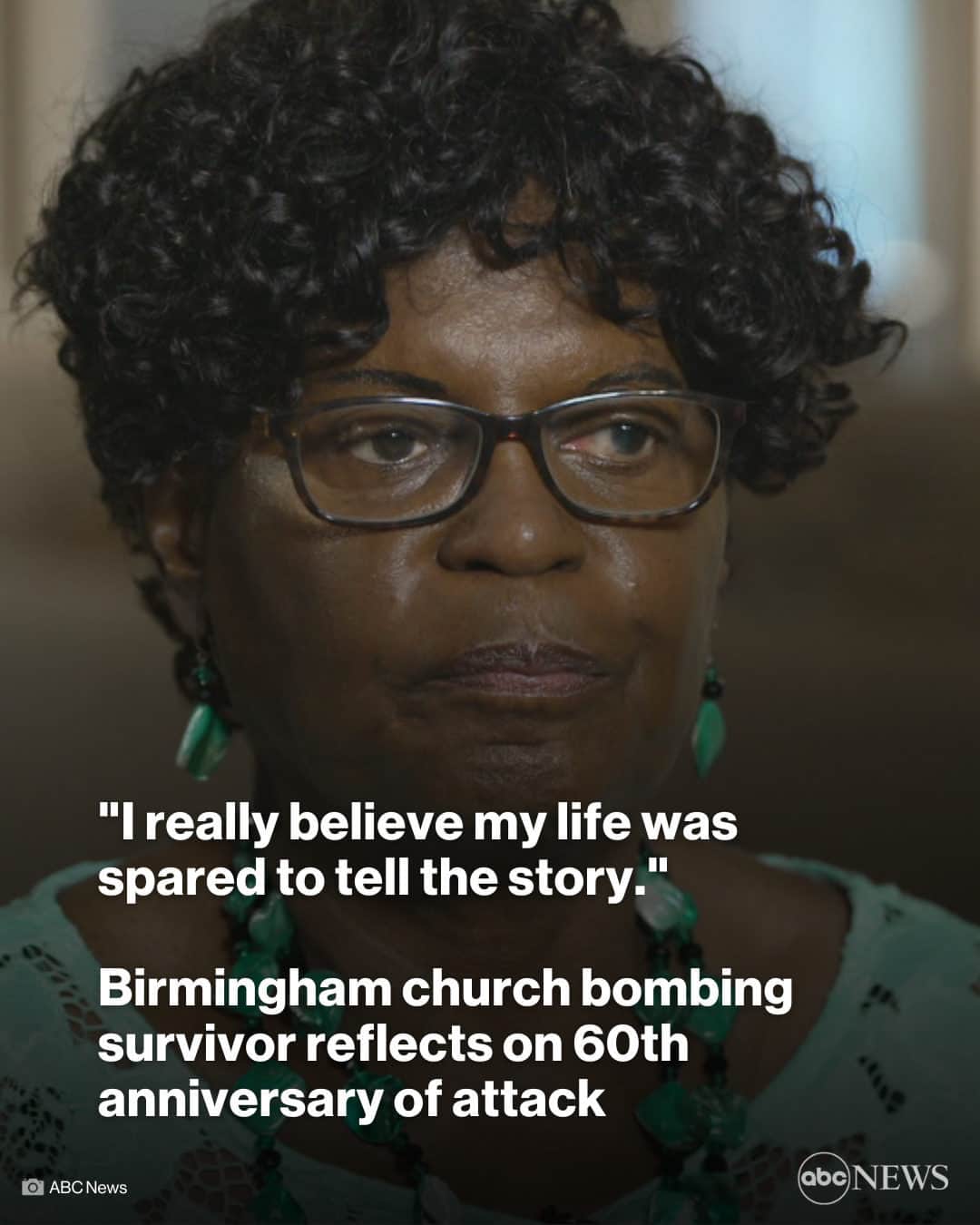 ABC Newsのインスタグラム：「Sixty years after the KKK bombed the 16th Street Baptist Church in Birmingham, Alabama, Sarah Collins Rudolph says she still feels the scars.  "I really believe my life was spared to tell the story," she said.  Looking back at the Sept. 15 anniversary, Rudolph told ABC News that she wants people to remember not only those who were lost in the terrorist attack, but also how the community came together to fight back against hate.  Tap link in bio to read more.」