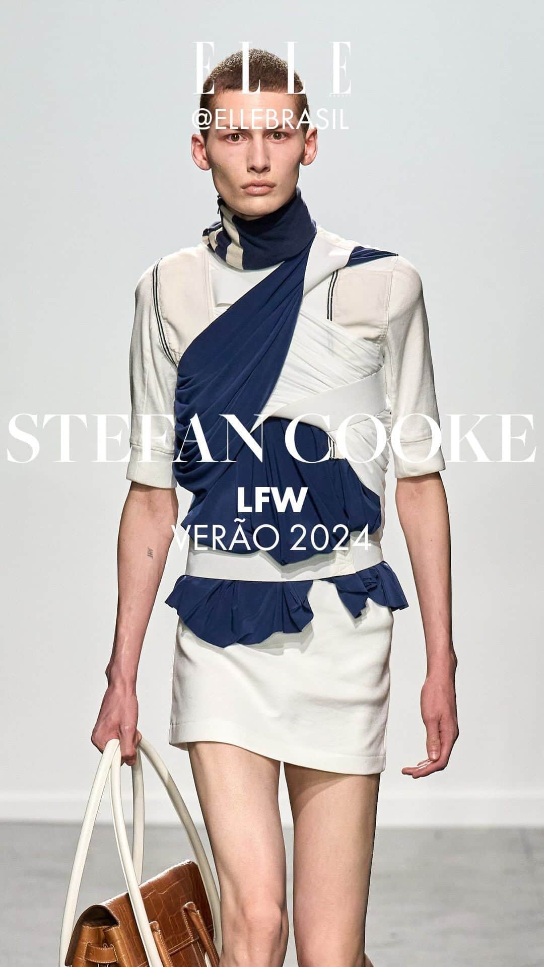 ELLE Brasilのインスタグラム：「Foi dado o start à semana de moda de Londres! No primeiro dia, um dos maiores destaques ficou por conta de @stefan_cooke, marca inglesa dirigida pelo próprio Stefan e seu parceiro — de vida e negócios —, @jakewkburt. No vídeo, a editora-assistente @giumesquita conta tudo sobre a coleção intitulada Away. Dá o play e não esquece de nos contar nos comentários se curtiu o desfile! #LFW (vídeo: @ricardojfer)」
