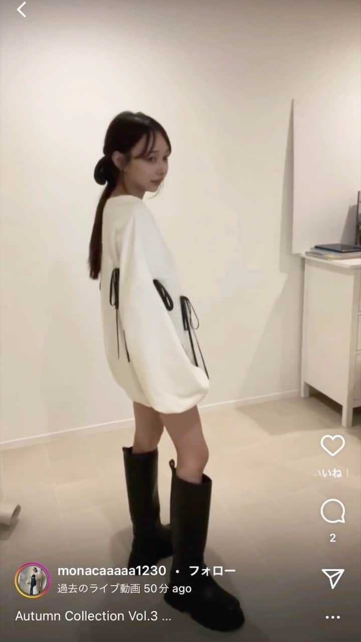 西もなかのインスタグラム：「⠀ ♡V Shape Neck Ribbon Sweat♡⠀ コーディネート提案などの⠀ インスタライブ動画を短くリールにまとめてみました♡」