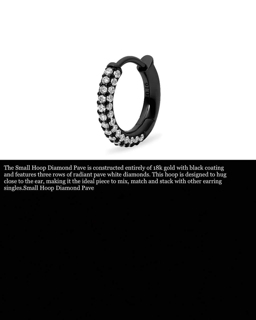 アーカーのインスタグラム：「Black Small Hoop Diamond Pave Available at fivethirtypark.com  #530park #fivethirtypark #mensjewelry #unisexjewelry #unisex #GenderNeutralJewelry #jewelry #jewellery #finejewelry #ファイブサーティパーク #ユニセックスジュエリー #メンズジュエリー」