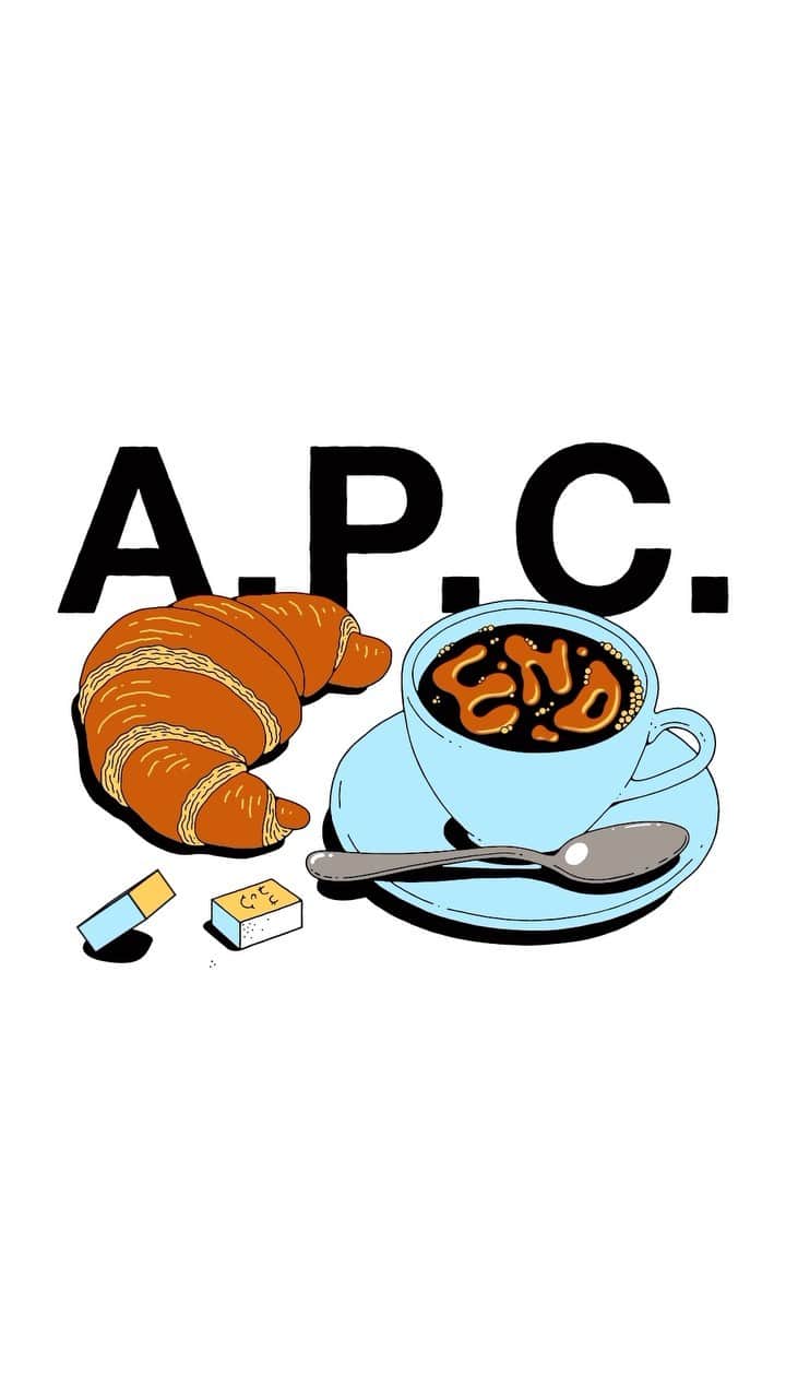 アーペーセーのインスタグラム：「We’re celebrating a partnership with @endclothing spanning almost 20 years with an exclusive capsule collection.   The 13-piece END. x A.P.C. “Coffee Club” collection pays homage to the French coffee-croissant combo. The capsule is available in END. shops in London, Newcastle, Glasgow, Manchester, Milan, and online from September 15th.   #APCParis」