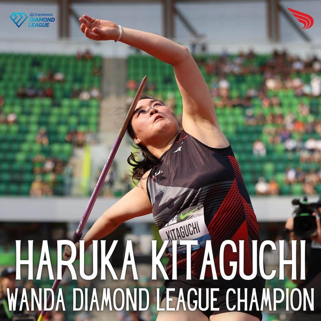 北口榛花のインスタグラム：「World title ➡️ Diamond League champion 🇯🇵  Japan’s Haruka Kitaguchi throws 63.78 meters to win the Diamond League title in women’s javelin! #EugeneDL #PrefontaineClassic   📸: @xm.gorczynska」
