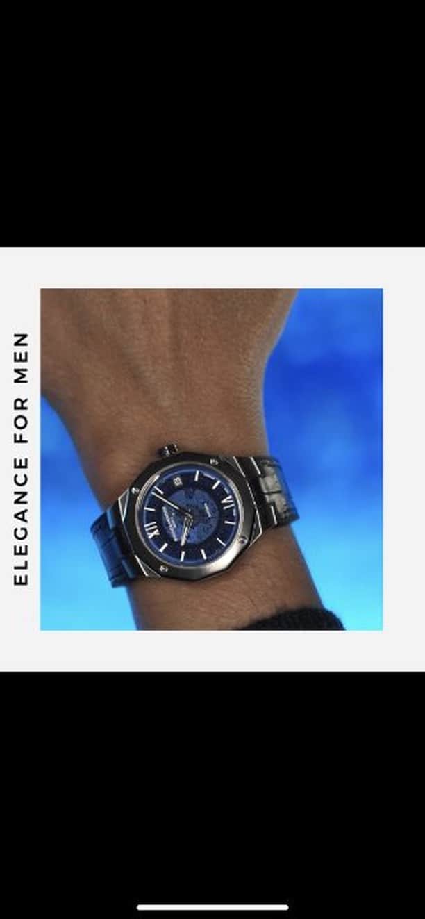 ボーンメルシーのインスタグラム：「Baume & Mercier Saga #23 - Elegance for men -- It’s about listening to our clients and partners. It’s about adapting ourselves to the needs of the Baume & Mercier community. It’s about 3mm. It’s about the arrival of a 39mm Riviera Baumatic featuring all the best of the Riviera design and watchmaking content at a small scale. It’s about blue on metal, it’s about black on metal, it’s about the fusion of two-tone style, sandblasted titanium, and Baumatic power.  Follow our 36 stories to discover the essence of our Maison, next episode coming soon! -- Riviera 10714 39 mm, Baumatic Manufacture movement, Stainless steel case, Smoked blue sapphire crystal dial, Date aperture at 3 o'clock, 5 days Power Reserve, Chronometric precision, Antimagnetic to 1500 Gauss, Fast Strap technology - Interchangeable strap system.  Eligible for an 8-year warranty -- #BaumeetMercier  #Baumatic  #Riviera #Since73 #ShapingTime  #DailyWatch  #Watches #Watch #InstaWatch #WatchOfTheDay #WatchesOfInstagram #WatchLover #WatchCollector #LuxuryWatch #InstaWatch #Style  #Elegant #WristWatch #Timepiece #WatchMaking  #InstaWatches」