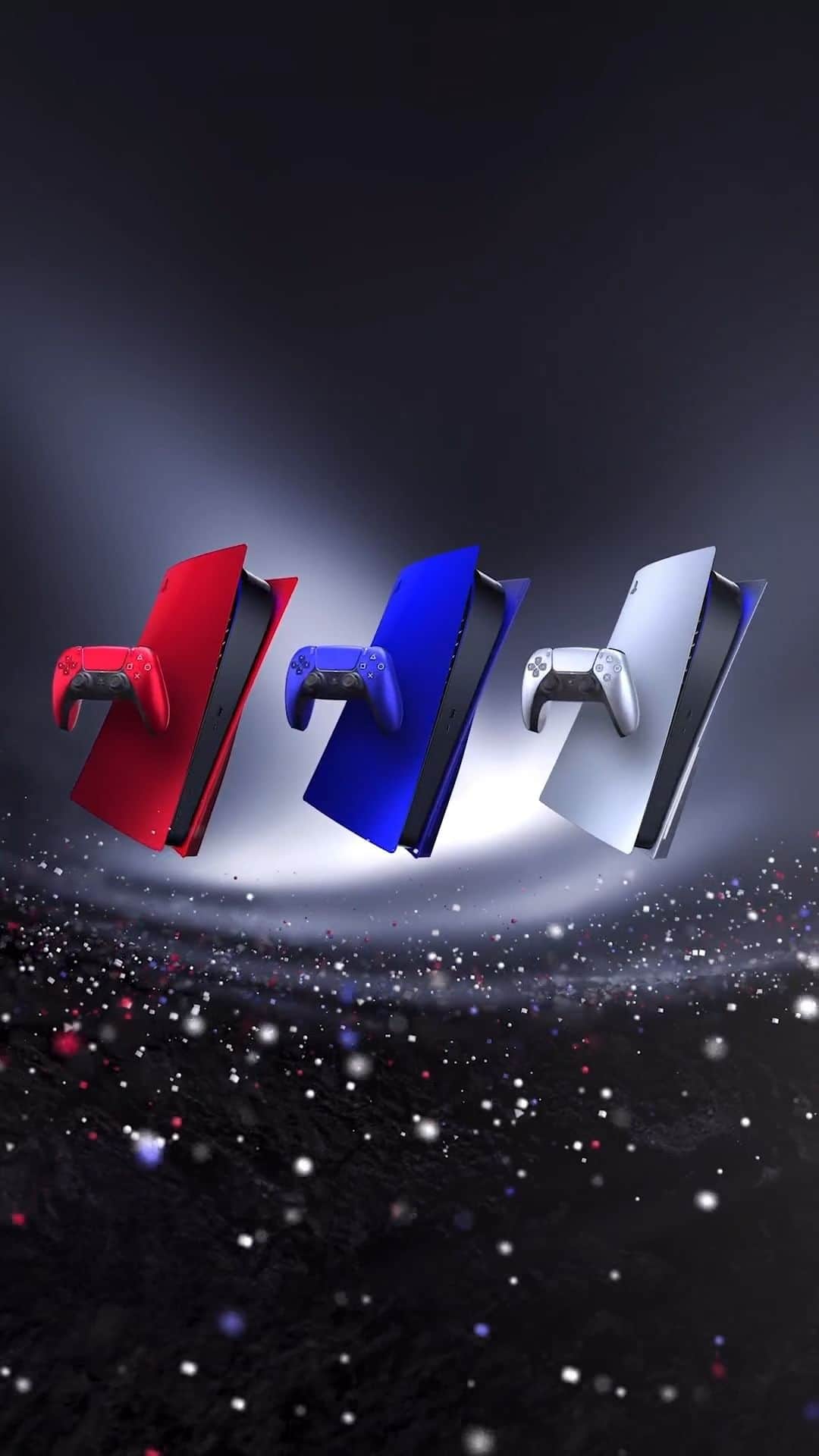 PlayStationのインスタグラム：「Volcanic Red, Cobalt Blue, and Sterling Silver coming soon to DualSense wireless controllers and PS5 console covers.  Dig into first details on the Deep Earth Collection PS5 DualSense controller colorways at PlayStation Blog ⛏️」