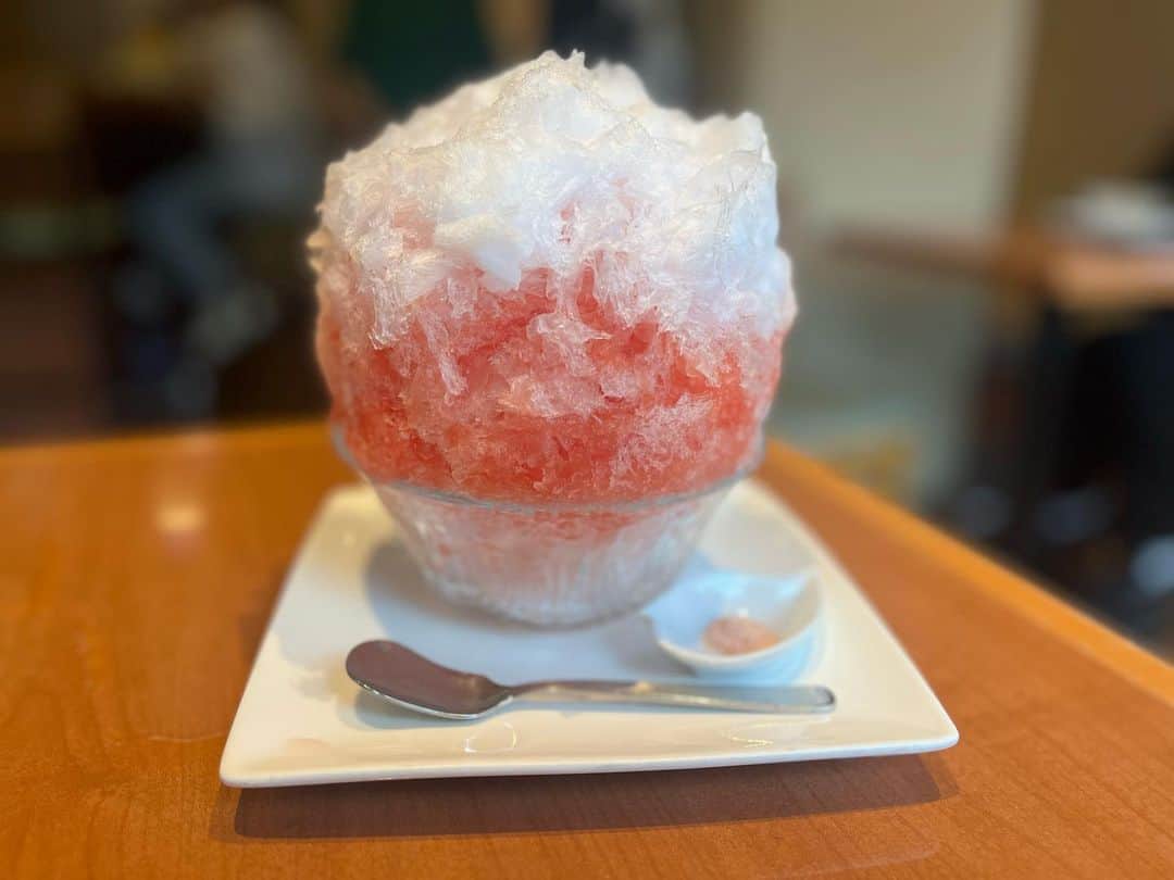 原田麻子のインスタグラム：「すいか  もつすぐ終了の文字を見てしまってねぇ…すいか、、今年もたくさん食べられた。 おいしいよね。  #かき氷#かき氷🍧#おやつ#ごはん#sweets#shaveice#東京かき氷」