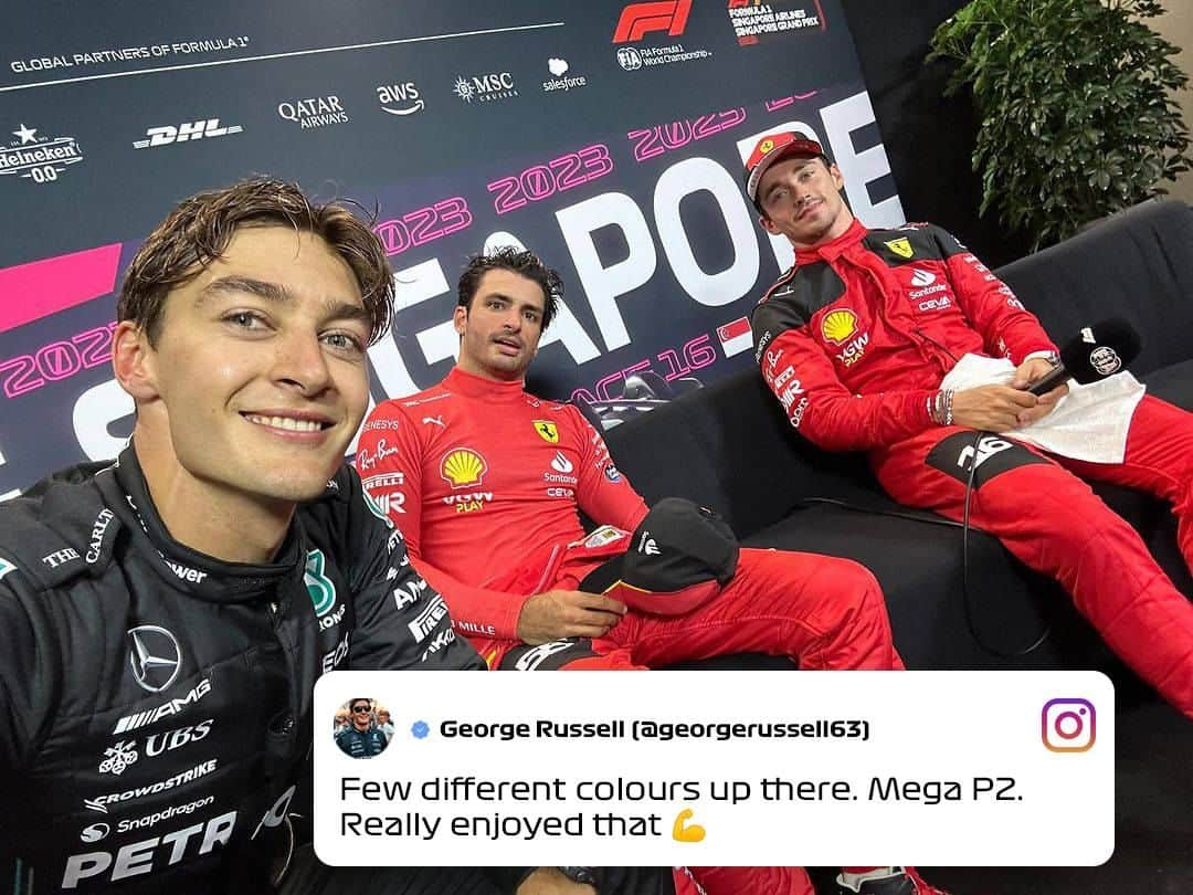 F1さんのインスタグラム写真 - (F1Instagram)「How’d you like this top three? 🤨  #F1 #Formula1 #SingaporeGP @carlossainz55 @georgerussell63 @charles_leclerc」9月17日 1時36分 - f1