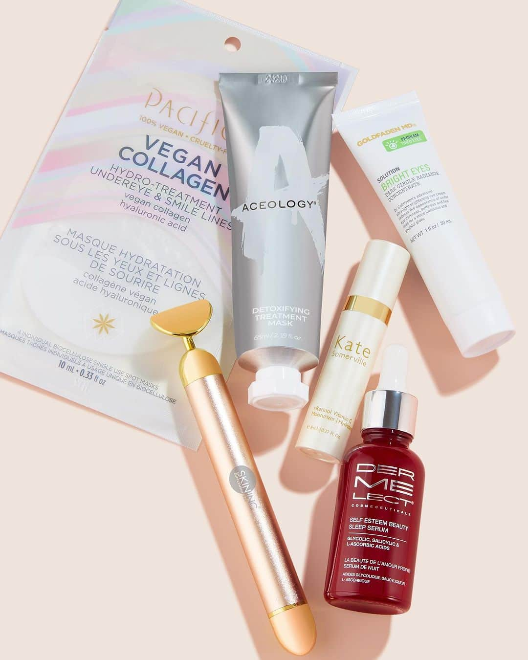 ipsyのインスタグラム：「Don’t miss out on our Turn Back Time Haul, which features powerhouse products with retinol, collagen, and vitamin C (aka everything we love). Score it now for only $49.99 ($300+ total value)! #IPSY  Products Here: @dermelect Self Esteem Beauty Sleep Serum @katesomervilleskincare +Retinol Vitamin C Moisturizer, Deluxe Size @iloveskininc Sculpt Lift Bar - 24k Gold @aceologybeauty Detoxifying Treatment Mask @goldfadenmd Bright Eyes @pacificabeauty Vegan Collagen Hydro-Treatment Undereye & Smile Lines Patches」