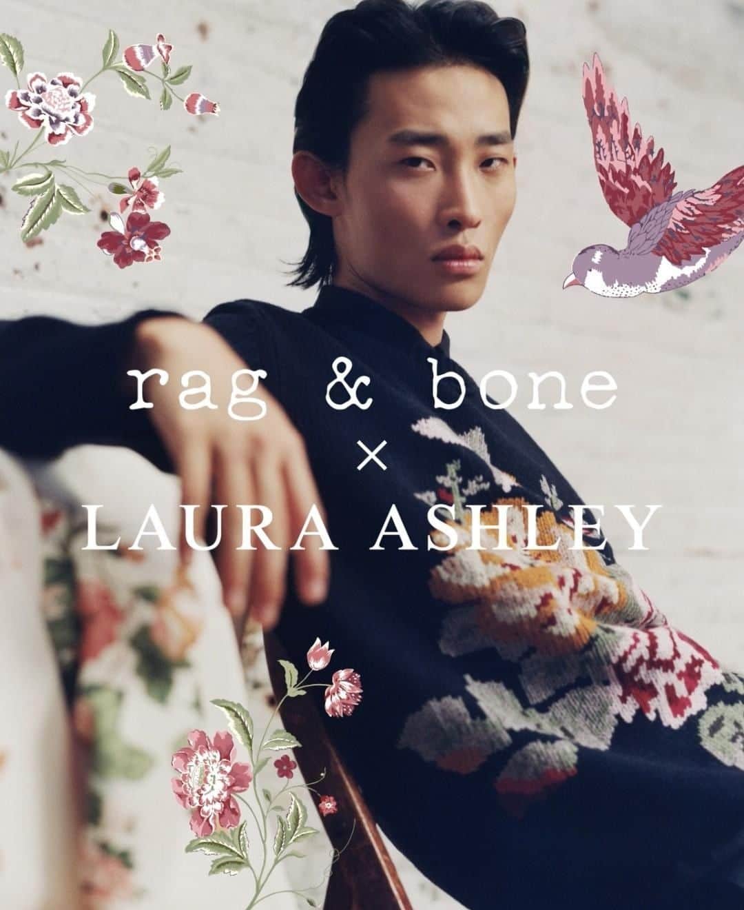 ローラアシュレイのインスタグラム：「The perfect cable knit sweater for the transitional weather. ✨ Discover our exclusive collection of menswear pieces with @ragandbone ⁣ ⁣ Now available in-store and online at @ragandbone⁣ ⁣ #ragandboneXLauraAshley」