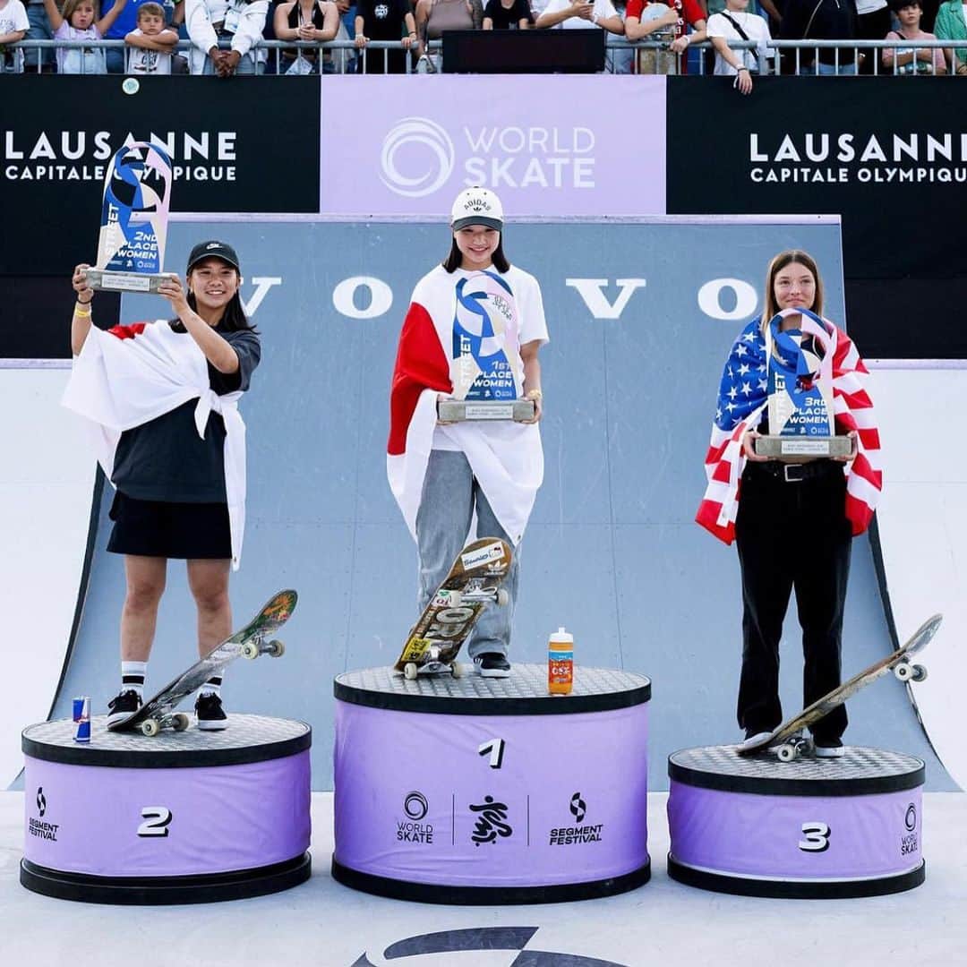 西矢椛のインスタグラム：「Finally…1st place! Thanks to you all everyone's encouragement and support, I can become stronger. Thank you for your support! I look forward to working with you.   Thank you！ @worldskatesb  @worldskateofficial   1位！ 皆さんの応援やサポートのおかげで優勝することができました！ 応援ありがとうございました！ これからも応援よろしくおねがいします！」