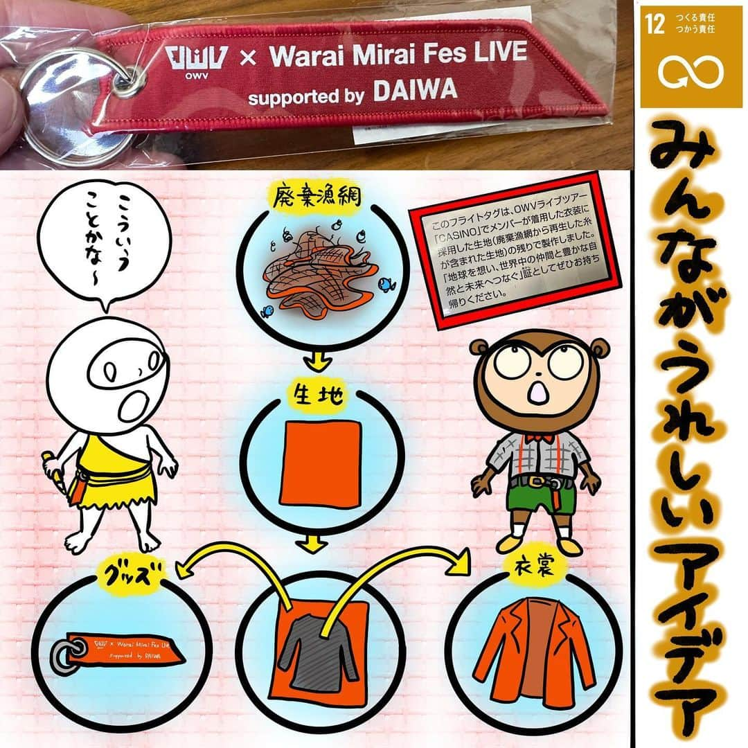 佐久間一行のインスタグラム：「Warai Mirai Fesの時にいただいたて、今日まであたためていました😄なんていいアイデア〜💫  QRコードがあり、そこから詳しく経緯が見れました🔍  OWVと会う時はいつも日谷さんいないのでした😁  #SDGsの日 #SDGs #OWV #WaraiMiraiFes #DAIWA」