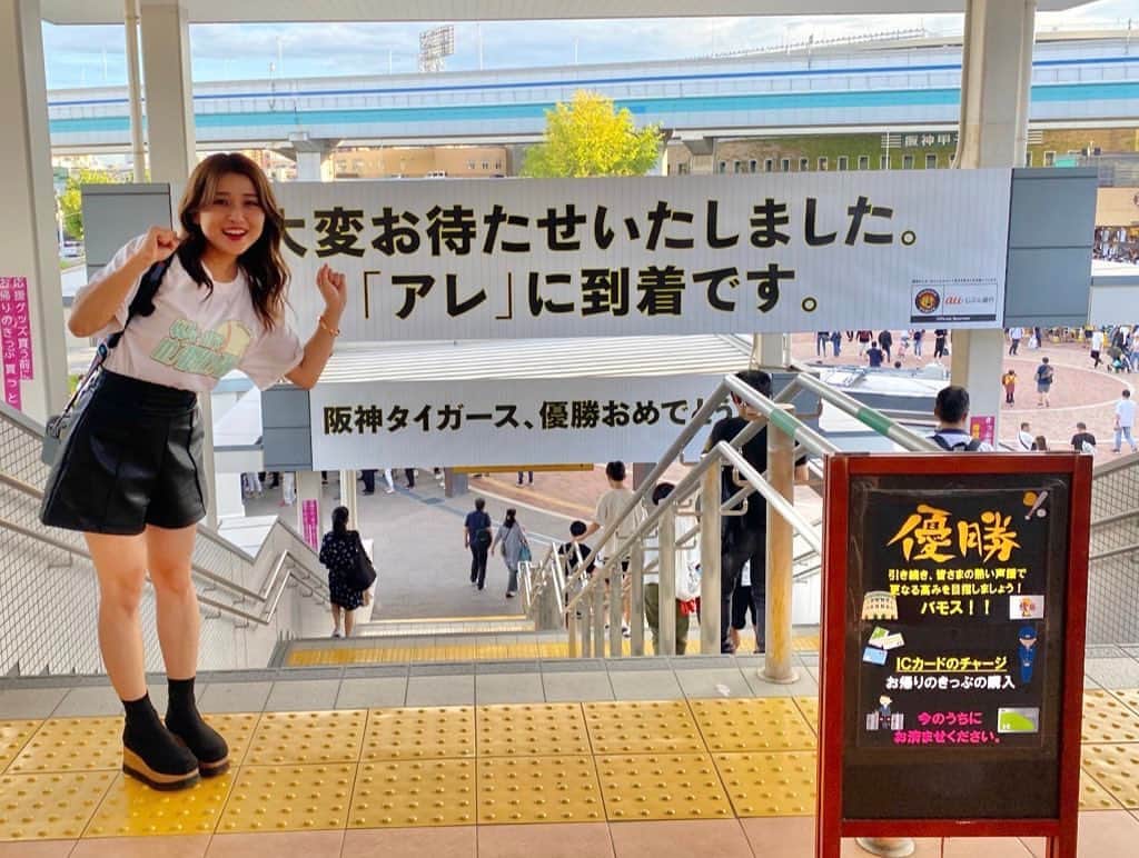 河野万里奈のインスタグラム：「阪神電車で甲子園に行ったら涙腺に響く言葉に迎えられました #hanshin #阪神電車 #阪神タイガース」