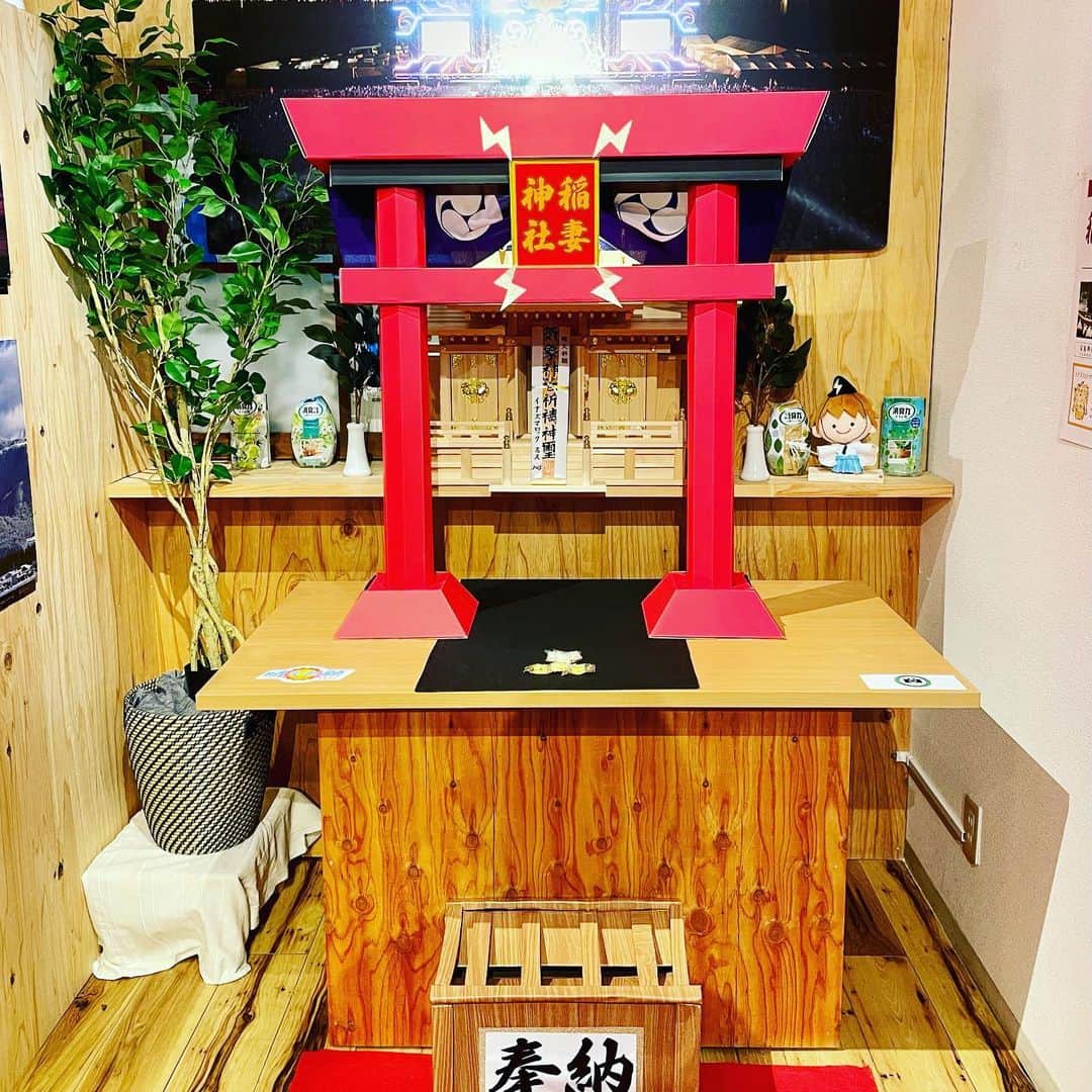 平和堂イメージキャラクター「はとっぴー」さんのインスタグラム写真 - (平和堂イメージキャラクター「はとっぴー」Instagram)「⛩️⚡️⚡️🙏✨🕊🕊  滋賀県JR守山駅前の #チカ守山 の #しがトコ さんに設置された #稲妻神社 で来月のイナズマの晴天祈願きてきました❗️  日本で唯一の天気を祈願する神社として親しまれている東京の #気象神社 のご利益があるとのこと。  神主の #西川貴教 さんのキャラクター #タボくん がしっかり祈祷してくれました⚡️⚡️  そして、なんとなんと、 #ARE で話題の #パインアメ と #平和堂 #イーワ #彦根梨アメ のお供えが‼️  これはさらにご利益ありそうです〜🐯✨  ぜひ、皆様もお参りくださいませ⛩️⚡️⚡️🕊️🕊️  #イナズマロックフェス　#IRF23 #平和堂#イメージキャラクター #はとっぴー #アルプラザ #フレンドマート #エール」9月17日 23時10分 - hatoppy