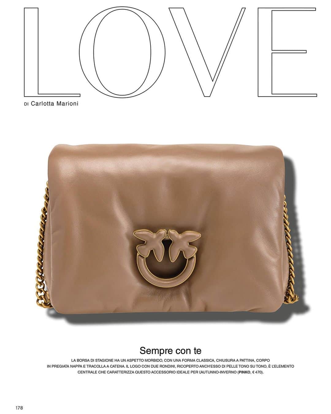 のインスタグラム：「The #LoveBag Click Puff is a must-have bag for the #FW23 season, as seen in this stunning editorial on @grazia_it! #PINKO #PINKOEditorials   Thanks to @silvia_grilli, @carlottamarioni #grazia_it Published on Grazia Italia and App」