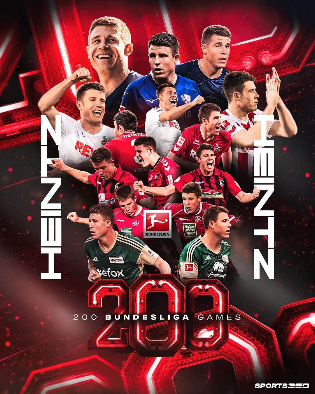 ドミニク・ハインツのインスタグラム：「2️⃣0️⃣0️⃣ Spiele @bundesliga ⚽️🤩💪  𝟏𝐱 @1fckaiserslautern1900  𝟖𝟒𝐱 @scfreiburg  𝟕𝐱 @1.fcunion  𝟏𝟏𝐱 @vflbochum1848.official  𝟗𝟕𝐱 @fckoeln   Danke für euren Support über all die Jahre 🙏🫵」