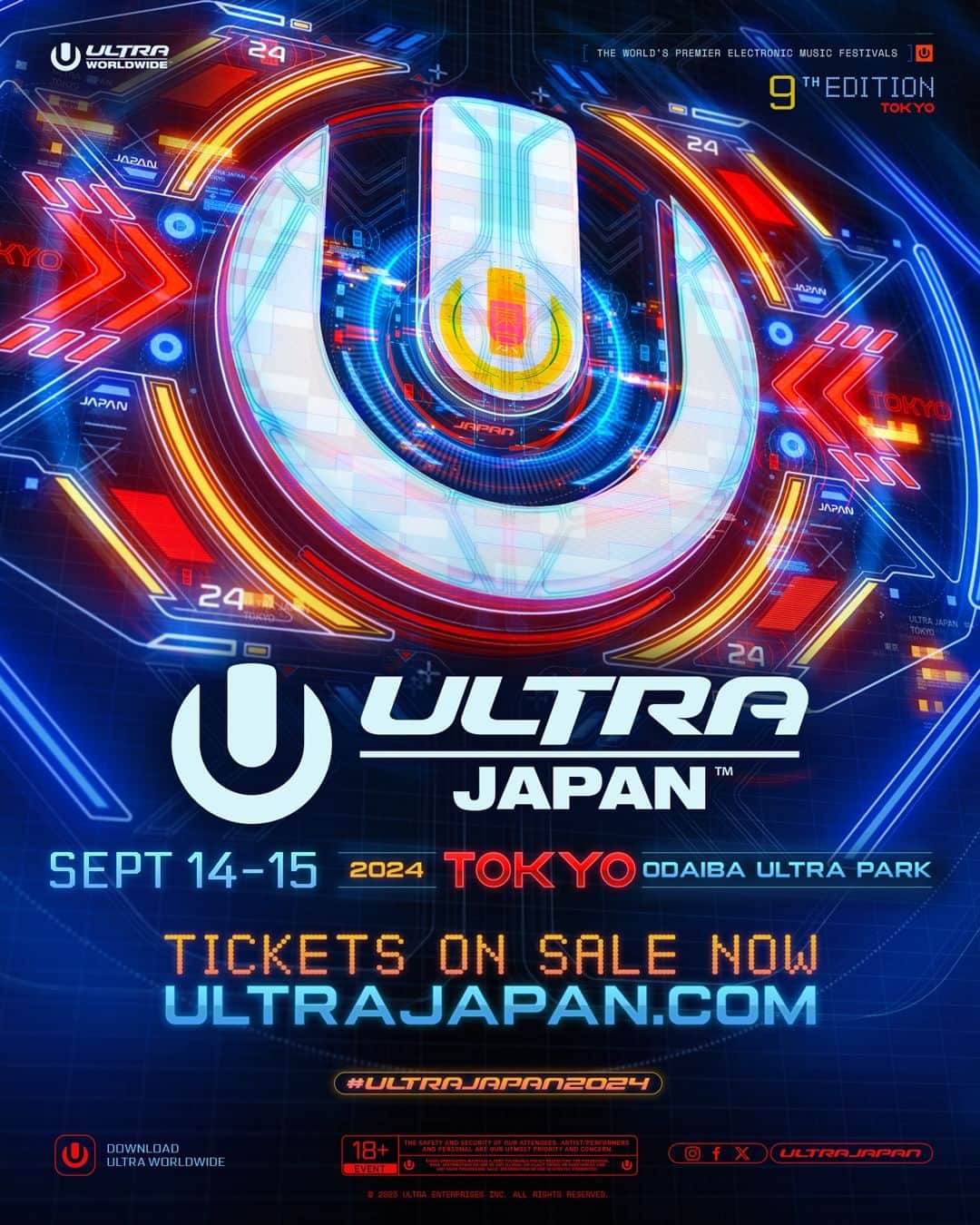 Ultra Japanのインスタグラム：「💥#UltraJapan2024 開催決定💥 2023の興奮冷めやらぬまま、2024に突入🙌 1年後、この場所で逢いましょう。  👇TICKETS👇 @ultrajapan  #UltraJapan returns to Tokyo Odaiba Ultra Park this September 14-15! Let's meet here next year.」
