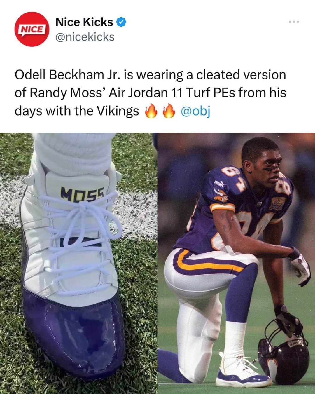 Nice Kicksのインスタグラム：「OBJ brought out another cleated version of a Randy Moss’ Jordan HEAT for warm-ups this week 🥵🔥  @nicekicksgridiron 🤝 @nicekicksvault   Cleats by @thesurgeon 🏈」