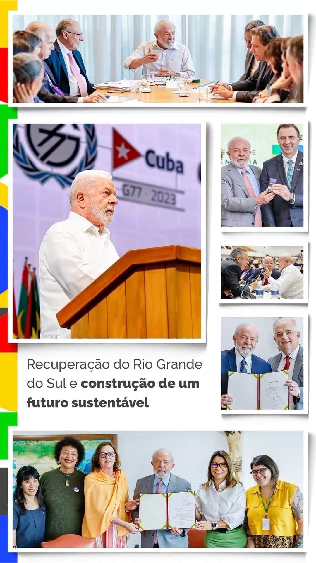 ジルマ・ルセフのインスタグラム：「Essa foi uma semana agitada. Começamos com a participação do Brasil no G20 da Índia, onde recebemos simbolicamente a presidência do grupo. Além disso, garantimos medidas emergenciais para as vítimas do ciclone no RS, assinamos o PL do Programa Combustível do Futuro e sancionamos o projeto que garante auxílio-aluguel para mulheres vítimas de violência doméstica.   Na sexta, uma comitiva de autoridades brasileiras e o presidente Lula viajaram para Cuba, onde está acontecendo a cúpula do G77, grupo de países em desenvolvimento. Depois rumou aos EUA para a Assembleia Geral da ONU. Continuamos comprometidos com a construção de um futuro sustentável.  🎥 Audiovisual/ PR」