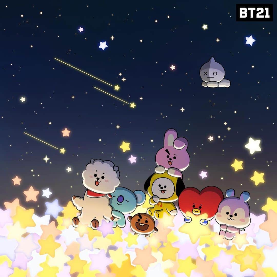 のインスタグラム：「Together, like providence of the universe💫💜  #BT21 #UNIVERSTAR #galaxy #shootingstar #fall」