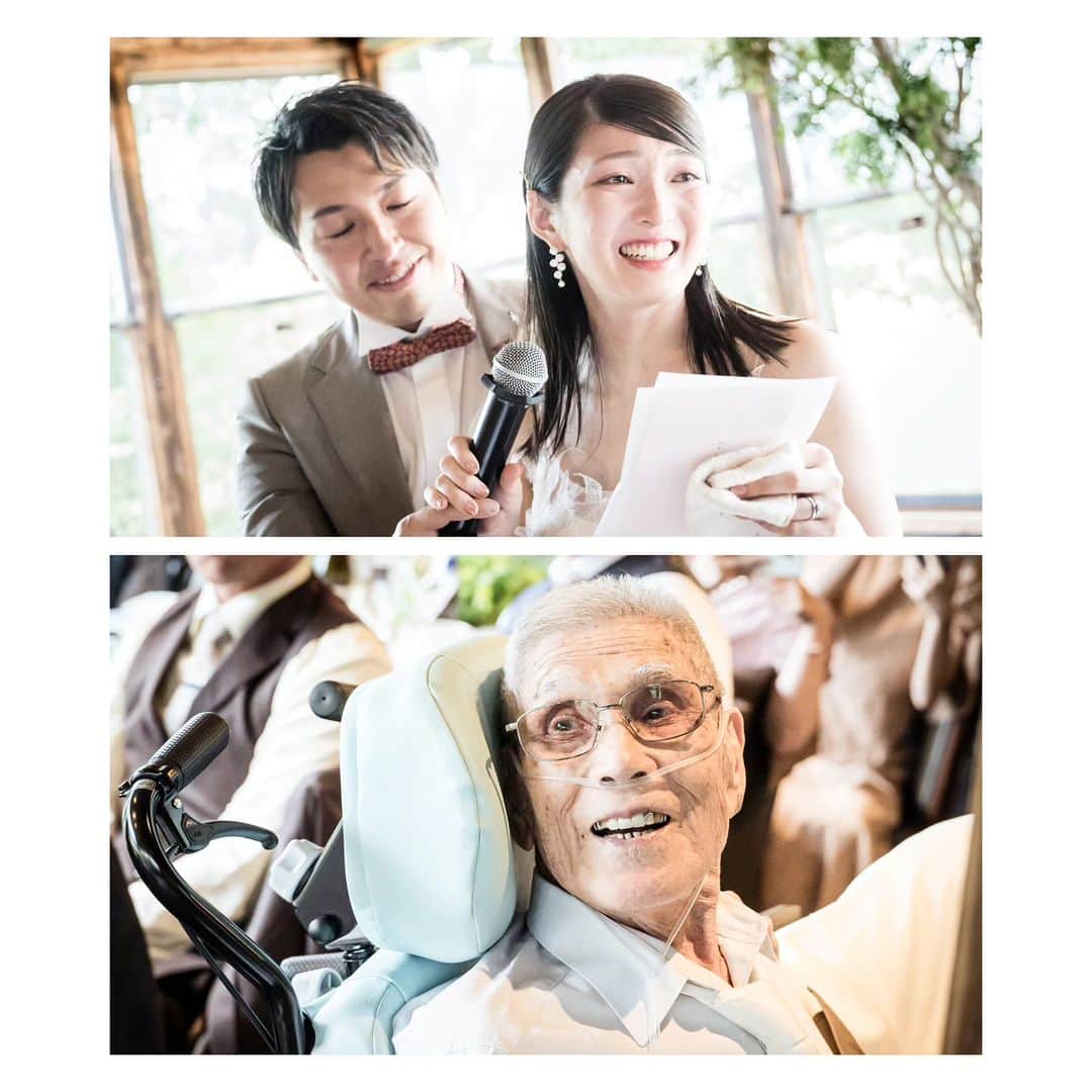 マスダヒロシのインスタグラム：「「じいじ、お医者さんは結婚式迎えるの難しいって言ったけど、生きててくれてありがとう！」花嫁がじいじにそう伝えたときの顔と、その言葉を聞いた瞬間のじいじの顔。 . . . .」