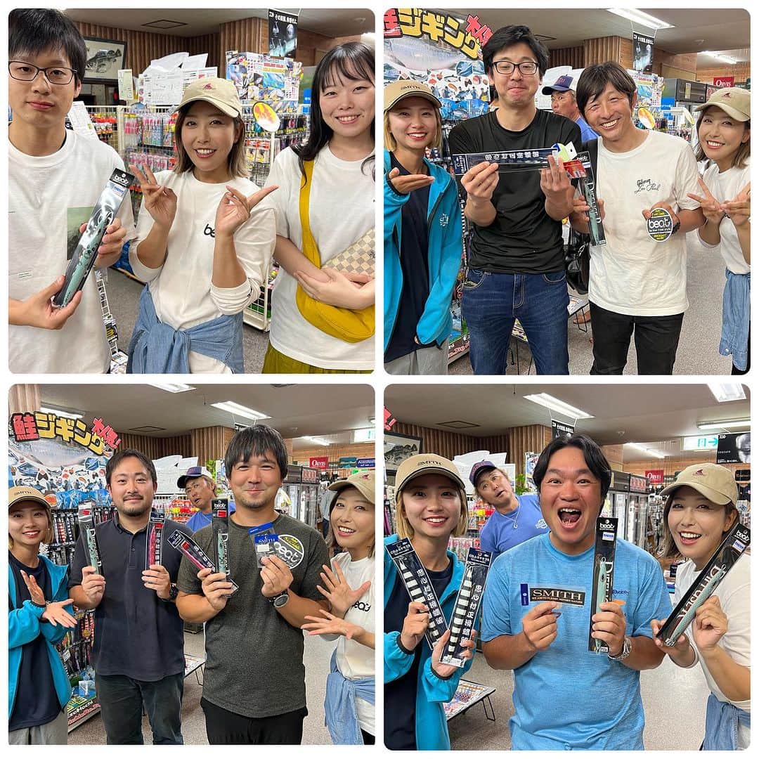 のインスタグラム：「ブルーマリンさんでの店内イベント、2日目も短い時間でしたがお越しくださった皆さまありがとうございました☺️✨️ beatのオリカラは大人気でたくさんの方に手に取っていただけました☺️✨️ご購入下さった皆さまありがとうございました😘 北海道での店内イベントは数年ぶりだったのでお客さま来てくれるか少し心配でしたが皆さんにお会いできて嬉しかったです☺️ 残りわずかとなってしまいましたがオリカラジグはブルーマリンさんのオンライン販売でもお取り扱いして頂けるので、気になる方は無くなる前に是非GETしてくださいね😉✨️ ・ ・ ・ イベントが終わってお店のガレージでBBQをして頂き、ジンカン(ジンギスカン)を頂きました😋 臭みがなくてモヤシとの相性も良くてめちゃくちゃ美味しかったー😆✨️ ブルーマリンさん、たくさんお世話になりありがとうございました🥰 ・ ・ ・ ・ 【ブルーマリン】 〒092-0068 北海道網走郡美幌町三橋2丁目10-6 TEL / 0152-73-3545 営業時間 / 9:00-19:00  https://blue-marlin.co.jp ・ ・ ・  #北海道  #北海道旅行  #女満別  #ブルーマリン  #釣り  #北海道鮭釣り  #鮭釣り  #鮭ジギング  #幸丸  #beat」