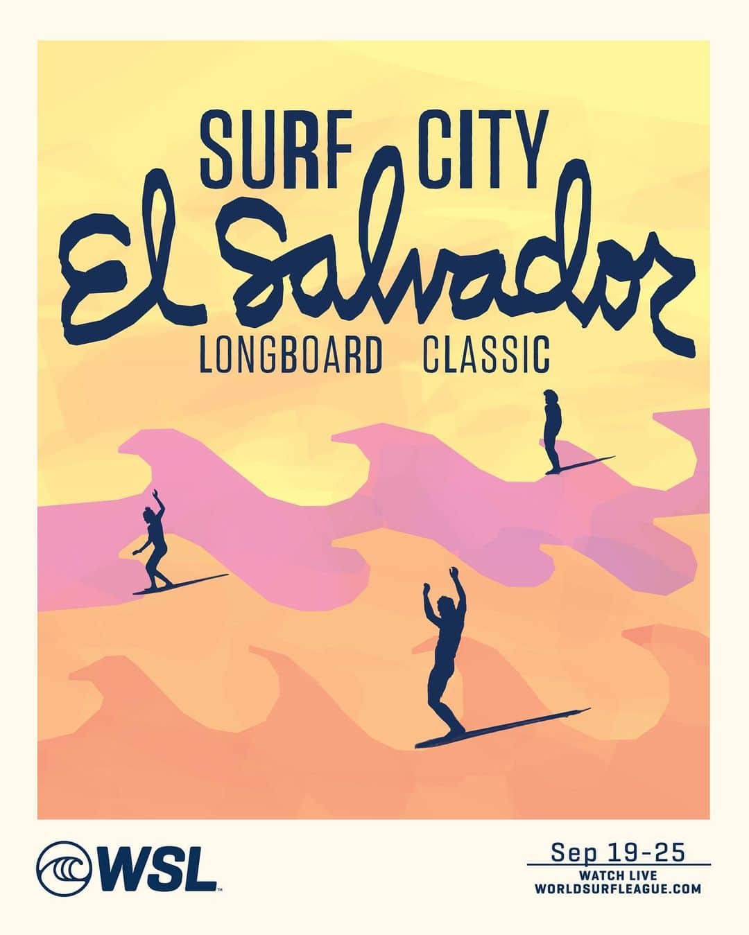 世界プロサーフィン連盟（WSL）のインスタグラム：「The third stop on the 2023 Longboard Tour has arrived! Tune in for the first call of the @surfcity #ElSalvadorLongboardClassic tomorrow, Sep 19, at 9:30 am CST! @corona」
