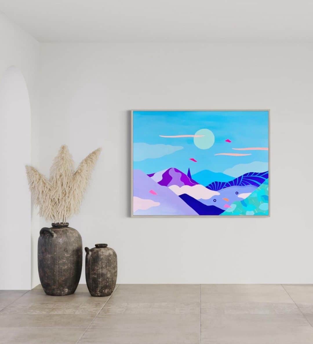 フランセス・スィーヒのインスタグラム：「🌾⛰️🌝   #abstractlandscape #paintingoncanvas #smartist #smartistapp #mountainscape #mountains #dreamscape #frankiecihi #painting」