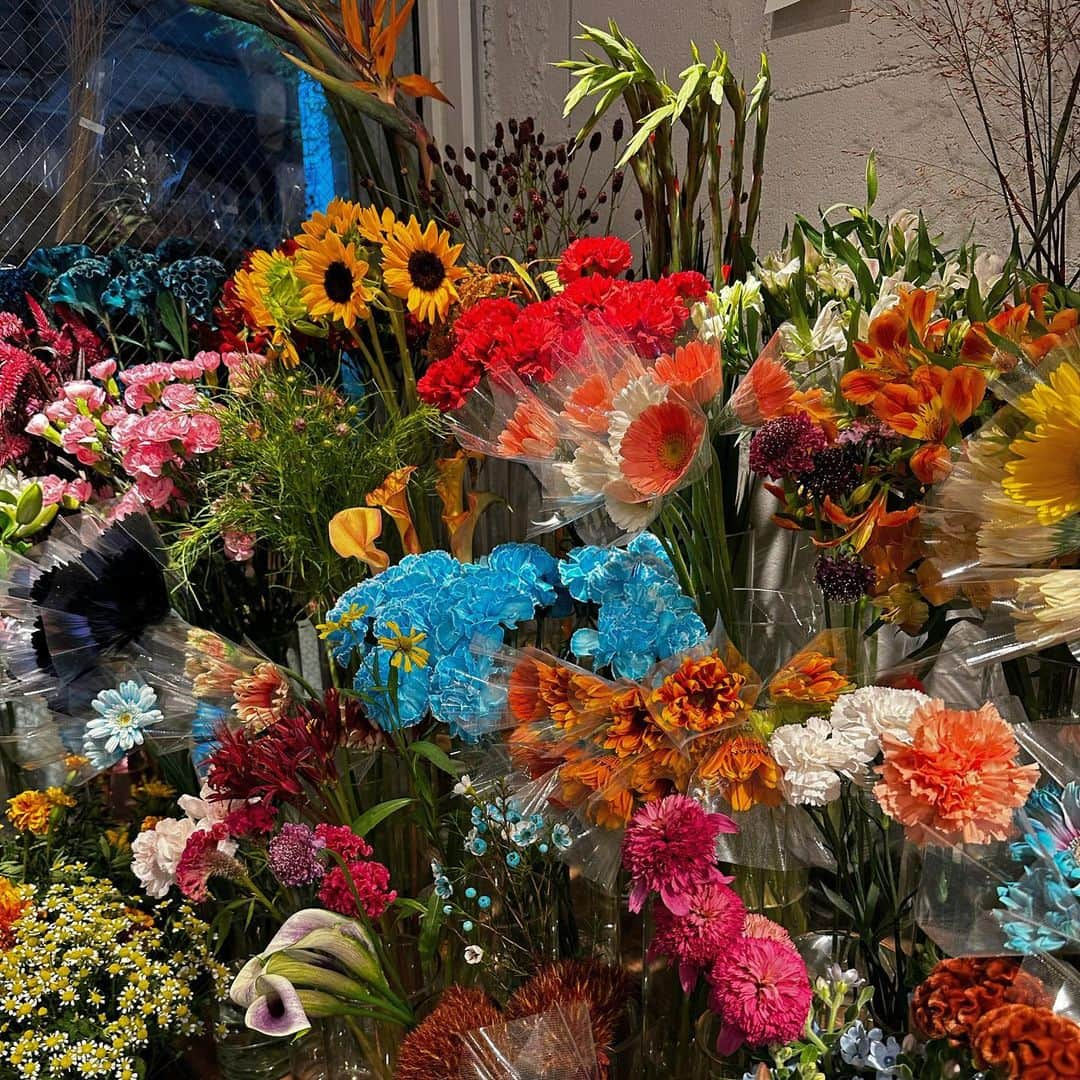 MAOIWATAのインスタグラム：「💐💐💐 可愛すぎるお花屋さん💐 カラフルでテンション上がる🩷  久々にお部屋にお花がある生活で 嬉しい〜🥺💐 りおくん生まれてからお休みしてたけど またお花の生活復活させよ🥺💐  #お花のある暮らし #花屋さん  #hananona_tokyo」