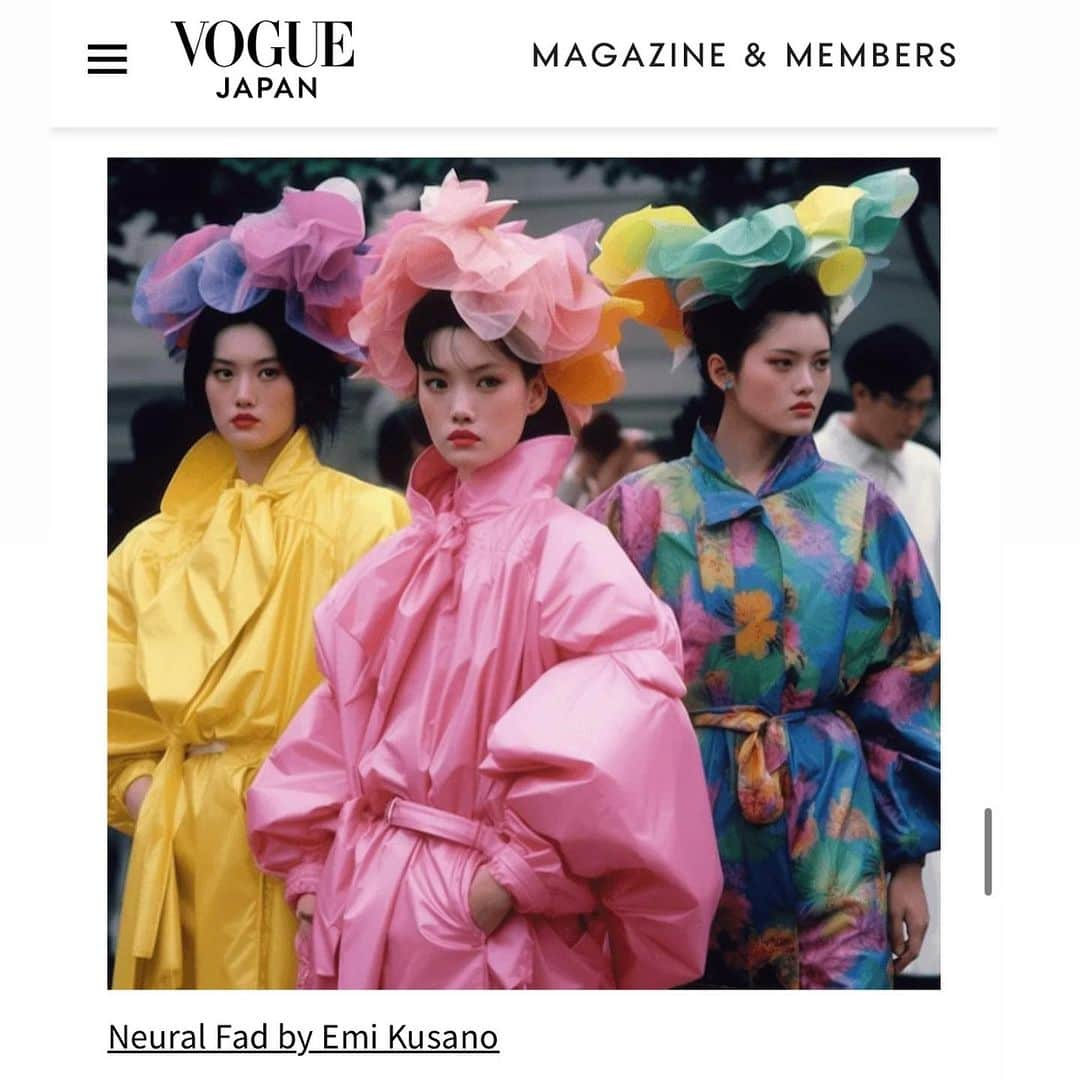 草野絵美さんのインスタグラム写真 - (草野絵美Instagram)「Vogue Japan featured an in-depth interview with me. I discuss generative AI, the potential of digital fashion, and our "Shinjitai" piece with @clairesilveraiart from the GUCCI x Christie's auction. So grateful for this opportunity! It's in Japanese, but do use a translator. Would love to hear your thoughts! 🙏🌟  VOGUE JAPANにて、 AIとファッションの未来についてあれこれロングインタビューしていただきました。ありがとうございます✨  ✏️ @kurumifukutsu ❤️」9月18日 22時40分 - emiksn