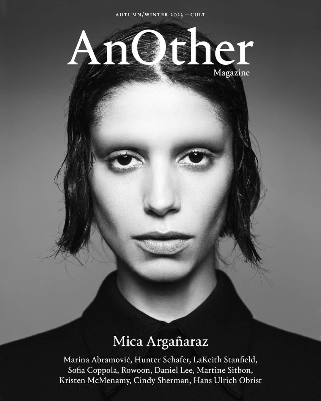 AnOther Magazineのインスタグラム：「AnOther Magazine Autumn/Winter 2023 – Cult. @micarganaraz in @prada ⁠ ⁠ Photography by @willyvanderperre⁠ Styling by #OlivierRizzo⁠ Editor-in-chief @susannahfrankel ⁠ Art direction by @sarahjaynetodd_ ⁠ Hair by @anthonyturnerhair⁠ Make-up by @lynseyalexander ⁠ Manicure by @adamslee_ ⁠ Casting by @ashleybrokaw⁠ Set design by @pepijnvanlooy ⁠ Production by @roscoproduction ⁠ ⁠ AnOther Magazine Autumn/Winter 2023 is on sale worldwide now⁠ ⁠ #AnOtherMagazineAW23 #MicaArganaraz #Cult」