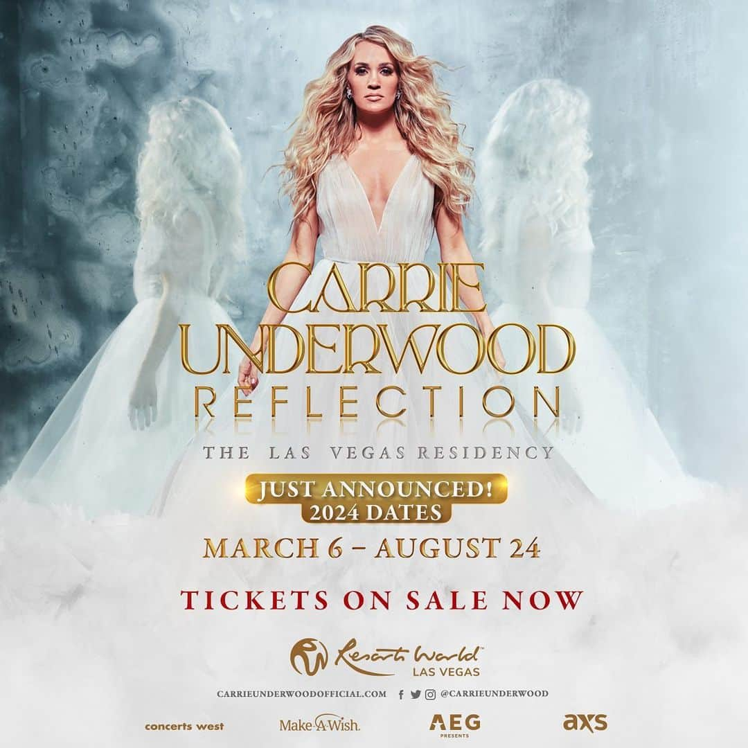 キャリー・アンダーウッドのインスタグラム：「#REFLECTION: The Las Vegas Residency 2024 tickets are now on sale along with limited VIP packages! 🎫: axs.com/carrieinvegas – TeamCU」