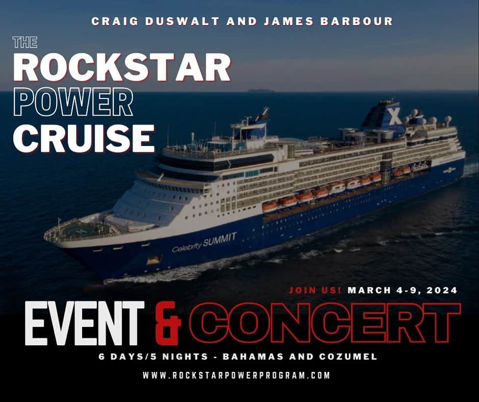 ジェイムズ・バーバーのインスタグラム：「A concert on the high seas. Joint @craigduswalt  and me for an all inclusive trip!  Link: www.RockStarPowerProgram.com」