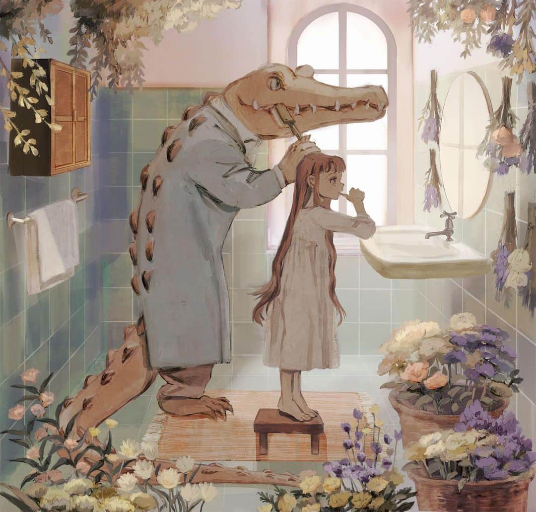 tonoのインスタグラム：「#illustration #crocodile #brushyourteeth」