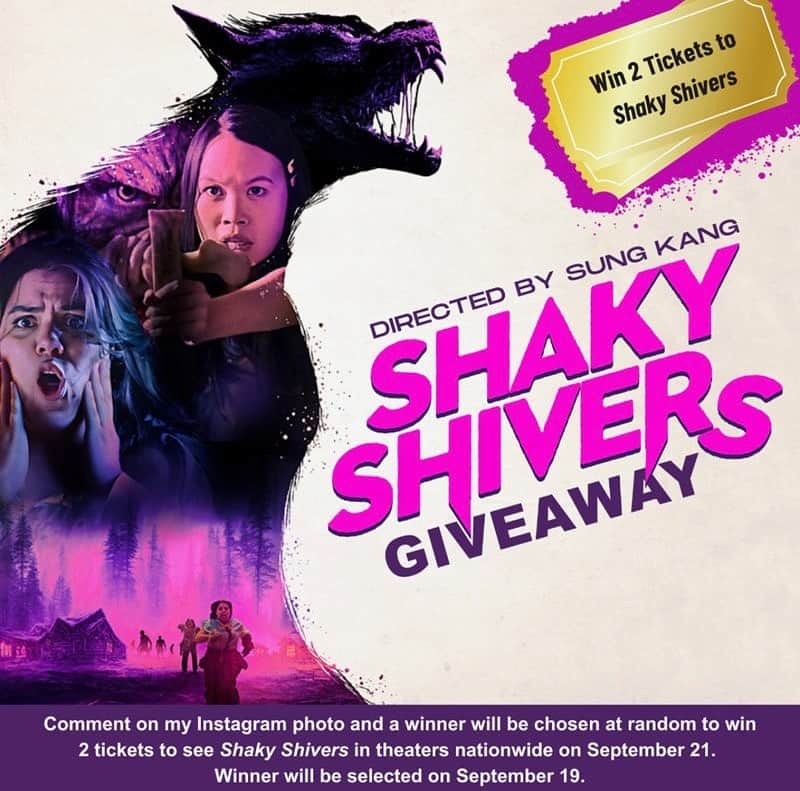 サン・カンのインスタグラム：「My directorial debut Shaky Shivers is coming!  We play nationwide in US theaters this Thursday evening Sept 21st for one night only.  Go to FathomEvents.com to find which theater near you.  Hope you'll check out this fun tribute to 80s horror.  If you want a chance to win a pair of tickets, comment on this post and I’ll pick a random winner at the end of the day Sept 19th! 🧟‍♀️ #shakyshiversmovie @shakyshiversofficial」