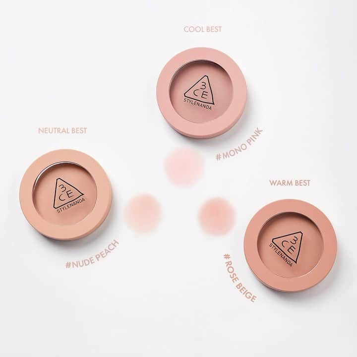 3CE Official Instagramのインスタグラム：「Create your own mood with 3CE MOOD RECIPE FACE BLUSH  투명하게 스며드는 누드 피치 # NUDE PEACH 🍑 부드럽게 밝아지는 소프트 써니 핑크 # MONO PINK 💗 고혹적인 무드를 완성해줄 우아한 로즈 # ROSE BEIGE 🌹  #3CE #3CESTYLENANDA #3CE스타일난다 #3CEBLUSH #3CEMOODRECIPEFACEBLUSH #3CE무드레시피페이스블러쉬」