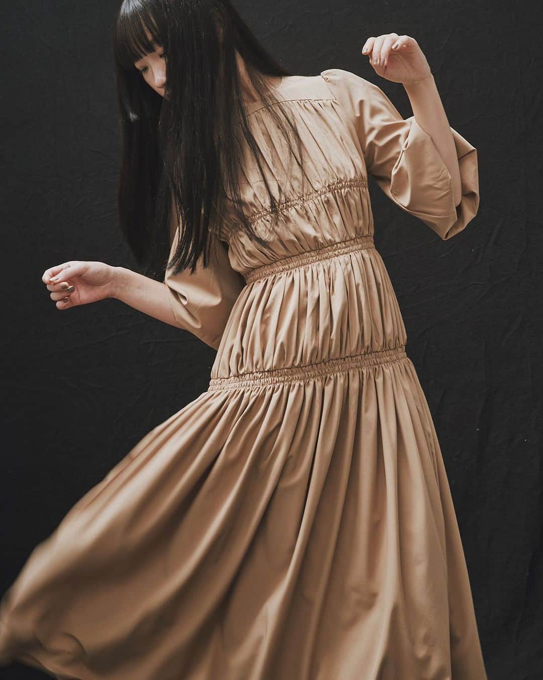 新田さちかのインスタグラム：「Restock. Gather Flare Long Dress.  Special offer for 20% off.  #sachat」