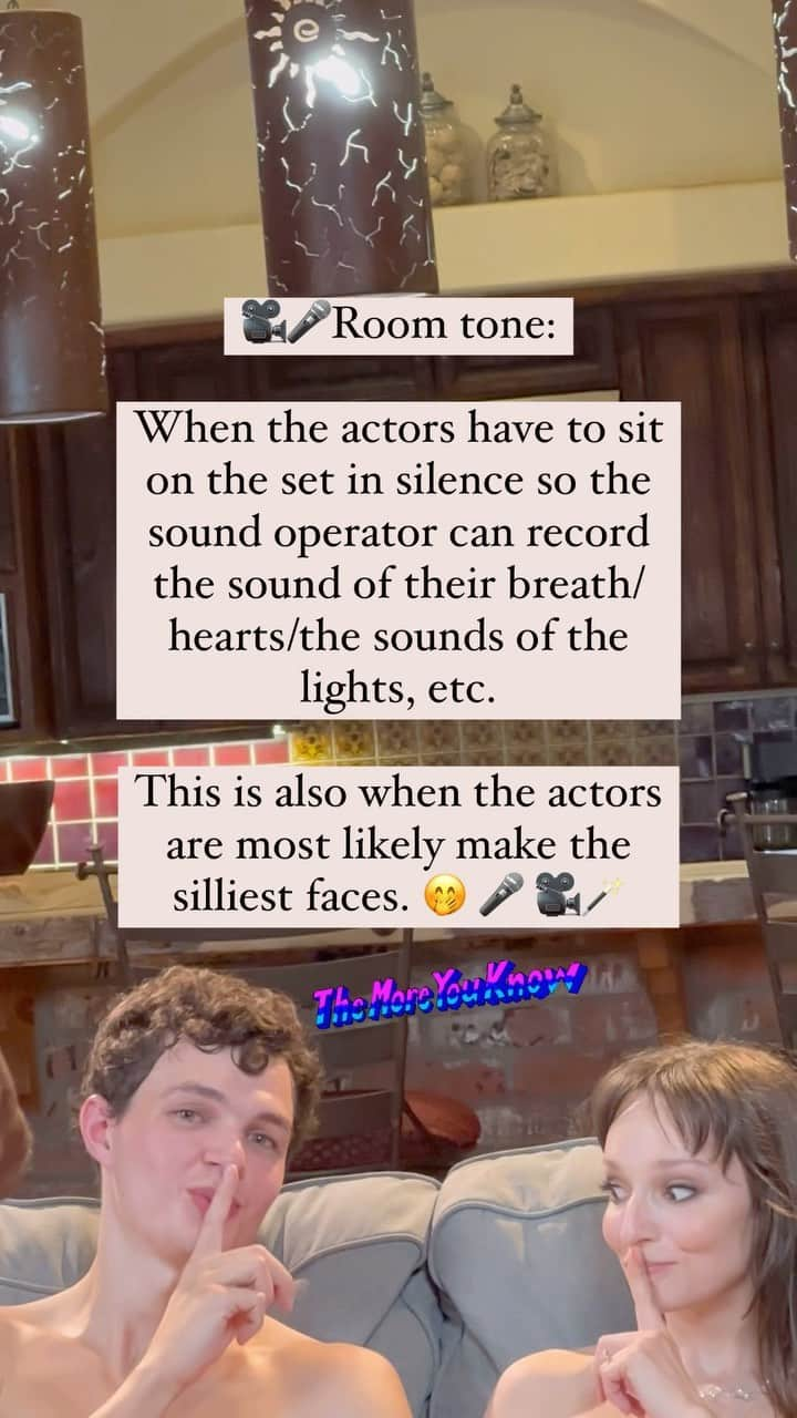 サラ・ラブのインスタグラム：「Film making term of the day: Room tone 🎤🎥🪄  In film and video production, the term room tone means the sound of an empty room, or a room in which all the actors are standing silently. To a newbie, room tone means silence. To an audio professional, room tone means the subtle, low-volume sounds present in every room.  Big ups to our sound Goddess @soundsofvenus  And of course our amazing actors for today @beyondlexpectations & @_joshrivers__  Directed by @siouxsieqmedia &  🎥 @michaelvegas +💡 @hqproinc  🎬 @modestpup 💄 @elenabiggie  🪄 @thebreemills」