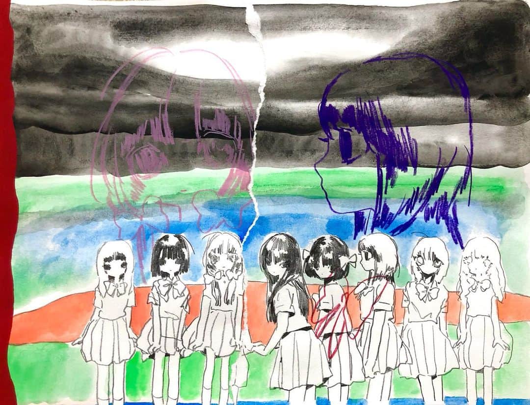 大槻香奈のインスタグラム：「「あの子」2023年 210×273mm 紙・水彩絵具・色鉛筆・鉛筆・アクリル  #art #artist #illustration #illust #painting #acrylic」