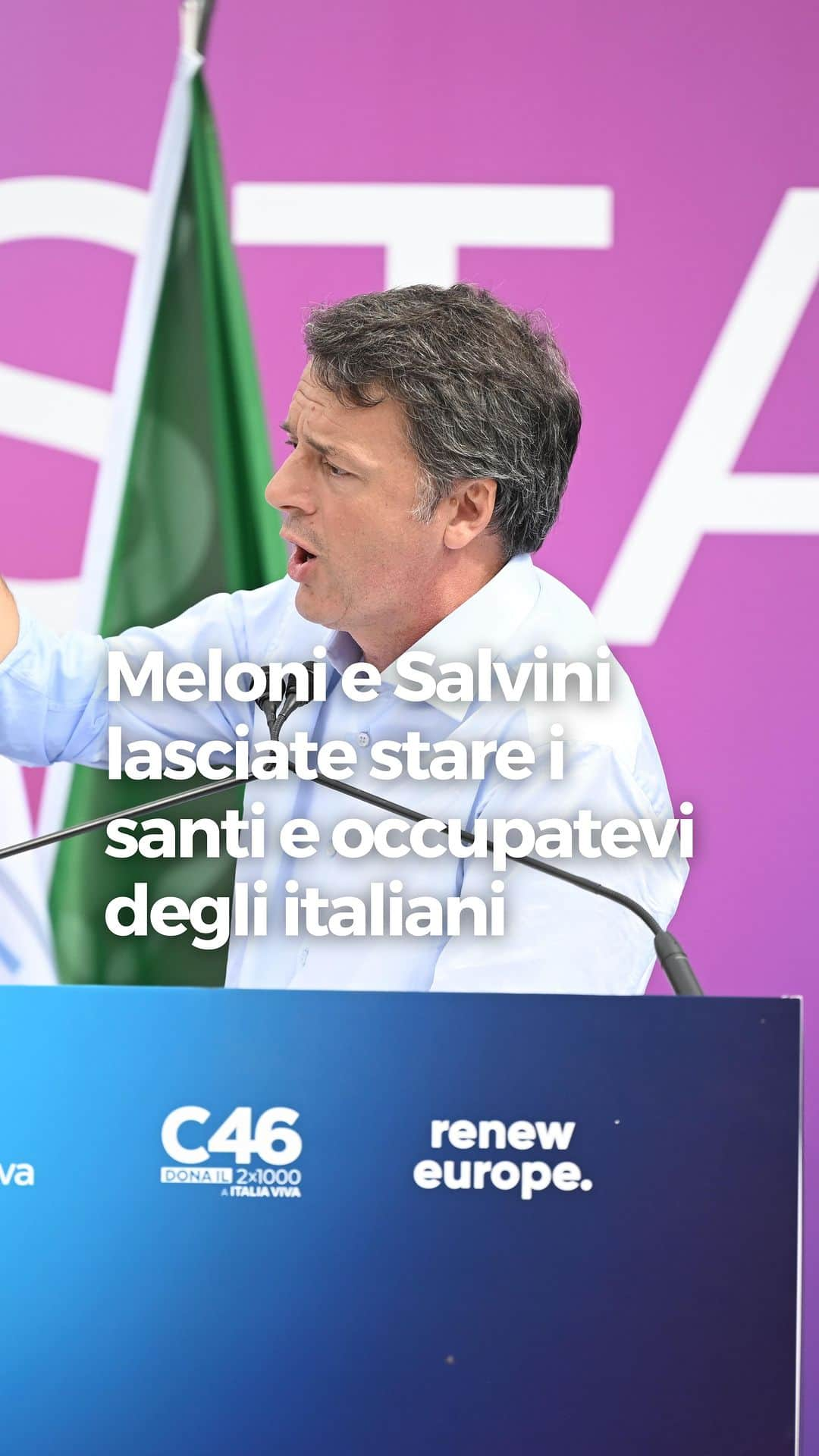 マッテオ・レンツィのインスタグラム：「La Meloni dice che insieme a Orbán lei difende Dio e la famiglia. Passi difenda la famiglia, la sua soprattutto. Ma non sarà il caso di lasciare stare Dio? C’è già il precedente di Salvini, vi ricordate?」