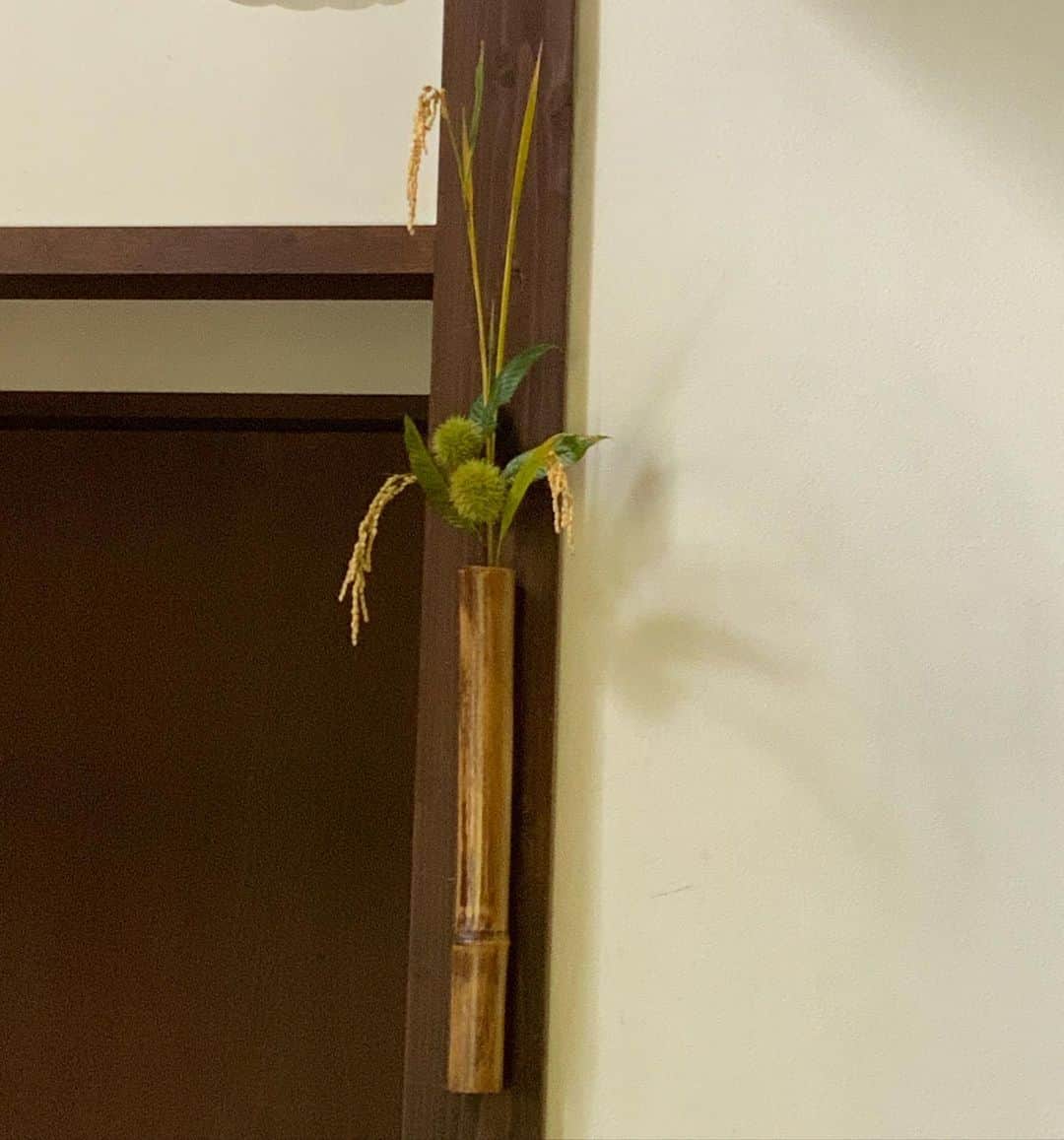 ヒロミチナカノさんのインスタグラム写真 - (ヒロミチナカノInstagram)「竹の掛け花入れに稲穂と栗付き枝を入れました。ちなみに九月の和名は長月、別名を稲刈り月と言うそうです。　#flowers  #長月　#稲刈り月」9月19日 17時39分 - hiromichinakano_official