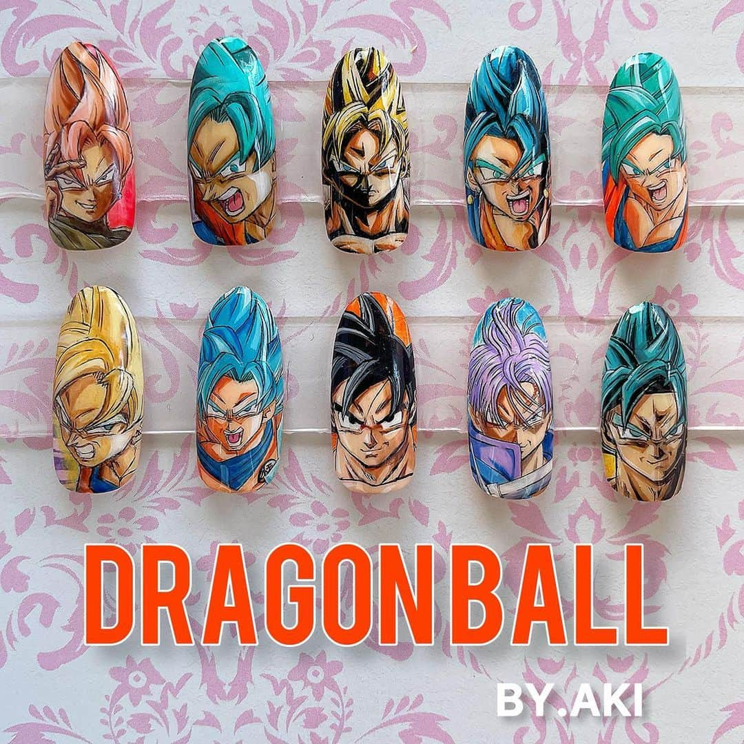 上野明子のインスタグラム：「DRAGON BALL🔥 孫悟空💪ほとんど孫悟空✨笑  思ったより描いてなかったなぁ🌀  🛒🛒🛒🛒🛒🛒🛒🛒🛒🛒🛒  💅プロネイリストさん 自己紹介URLより 🎨誰でも🆗 @nailoid.by.aki   #dragonball #songoku  #ドラゴンボール #ドラゴンボールネイル #ドッカンバトル @akira.toriyama  #鳥山明 大先生様✨  @by.aki #anime#manga#NAIL#ジェルネイル#ネイル#福岡#福岡市#全てジェルネイル#手描きネイル#all.gel#痛ネイル#ネイリスト#キャラネイル#네일#gel甲#美甲#clou#مسمار#paku #uña」