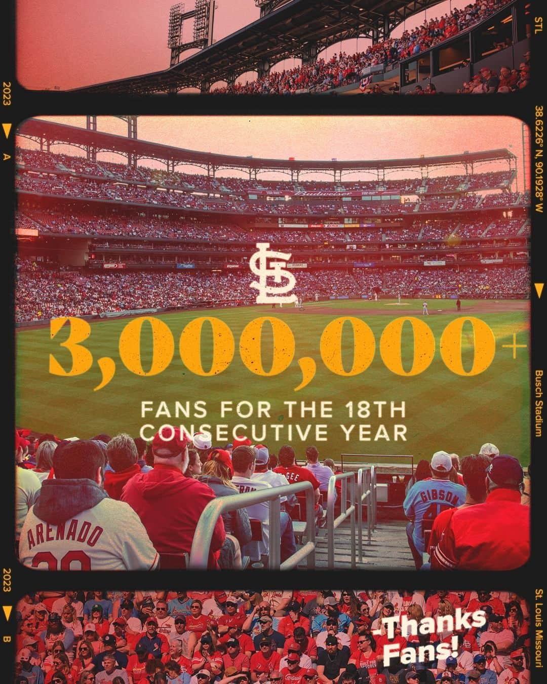 セントルイス・カージナルスのインスタグラム：「To the best fans in baseball: THANK YOU for all of your support over the years! ❤」