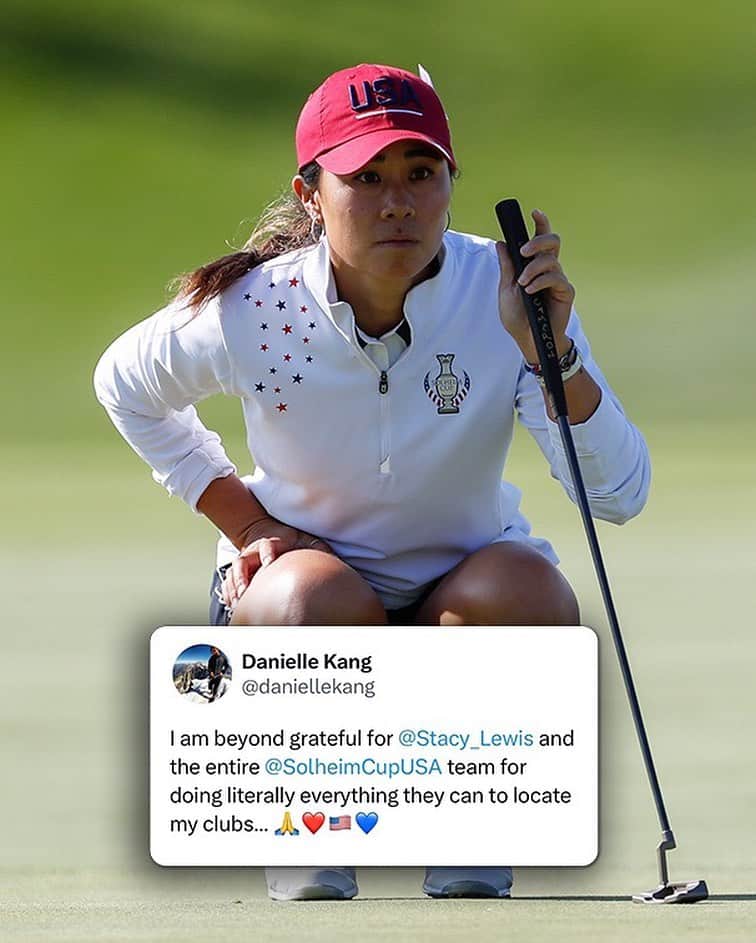 チョン・インジのインスタグラム：「Danielle Kang's clubs went missing during a connecting flight and the entire @SolheimCupUSA team is rallying to help. 🙏🇺🇸  More via link in bio.」
