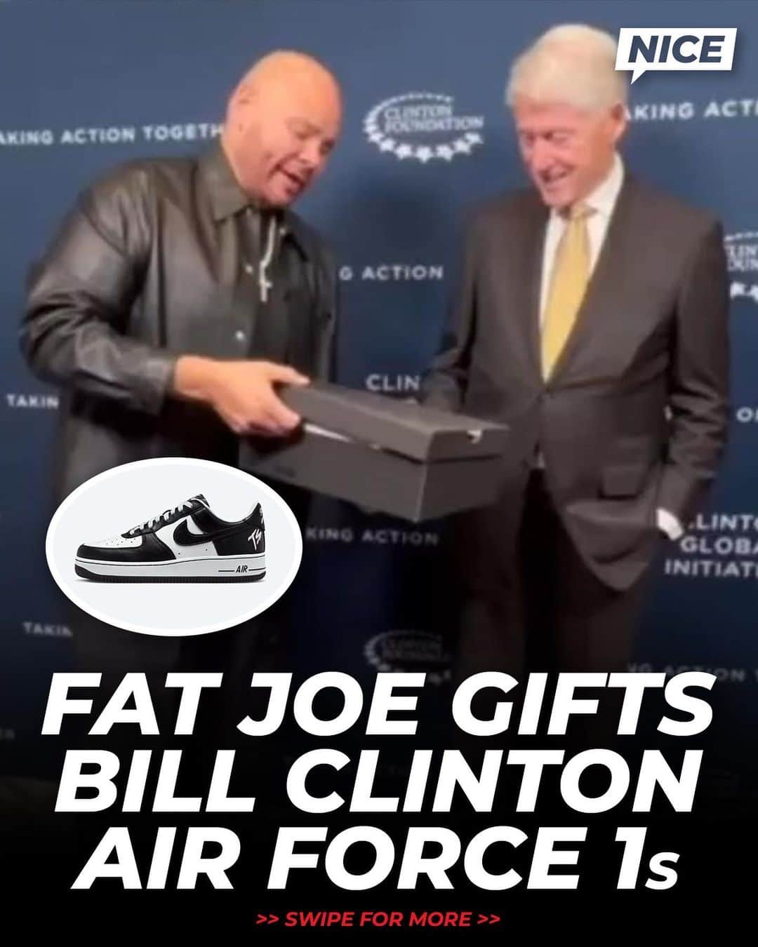 Nice Kicksのインスタグラム：「Fat Joe hooking up President Bill Clinton with a pair of Terror Squad AF1s was not on my 2023 bingo card 😳😂🔥」