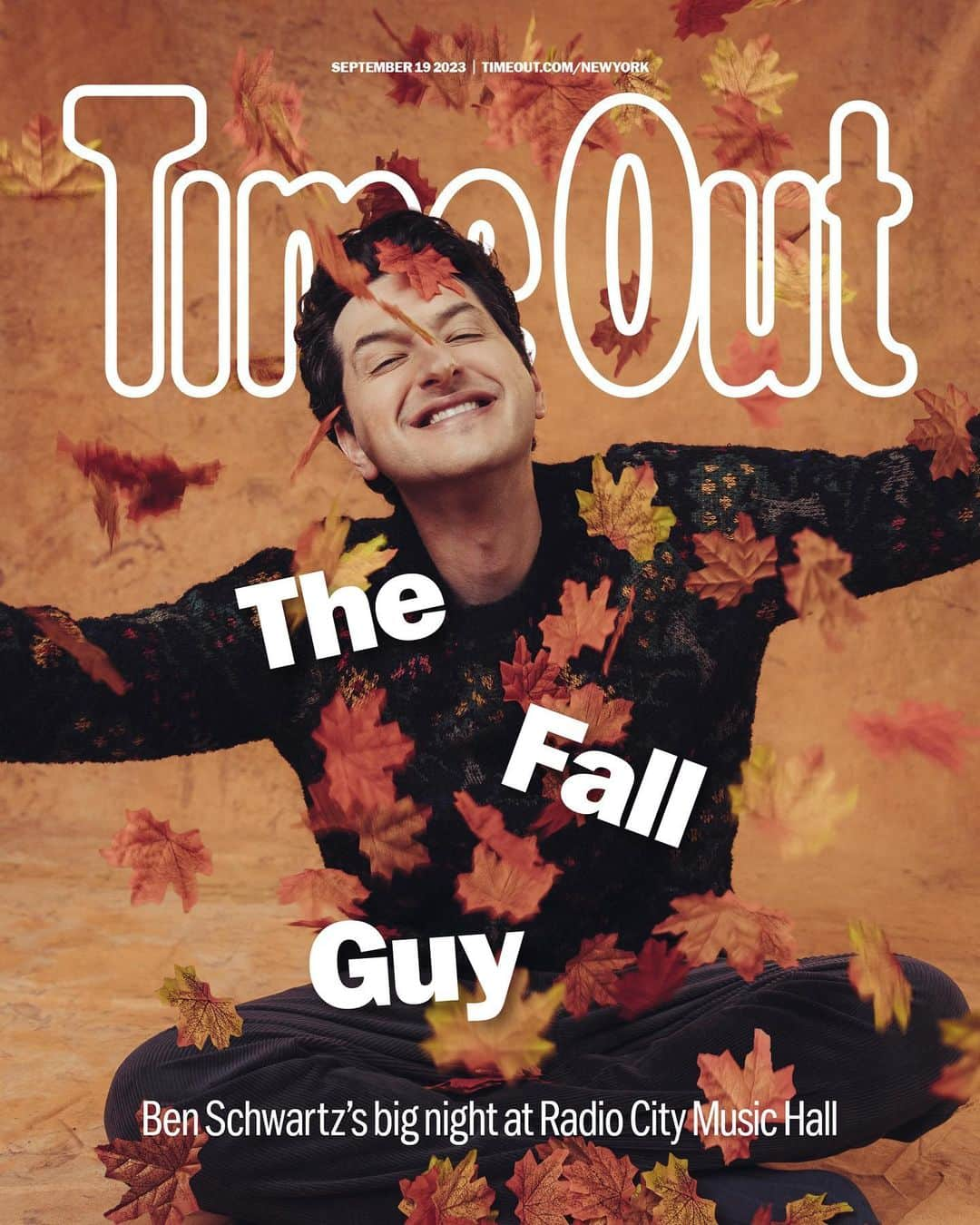 ベン・シュワルツのインスタグラム：「I am on the cover of @timeoutnewyork this month chatting about my improv show at @radiocitymusichall on 9/23. (We didn't talk about any TV or movie gigs and made sure it was all good to do during the strike.) OK, this one is gonna be a long post because it means so much to me. Apologies ahead of time.  Thanks to @rossilynne for interviewing me and to @TimeOutNewYork and @shayeweaver for putting this all together. You can read the full article in my instastories.  Thanks to photo king @selashiloni who was a true hero and put this entire shoot together. If you’ve never seen his stuff visit his Instagram page and hire him to make you look great. He also makes a great friend.  Thanks to the amazing @melissabeckmua for make up and hair and @stylistmelissalynn for literally bringing the 90s back and making fall appear in that room with every outfit she constructed. Incredible.  Coming up, just getting your show listed in Time Out NY was a huge deal. And to get a small review on top of that was heaven. When @tallgilozeri @adam.pally & I were doing Hot Sauce, NY hero @janeborden was nice enough to include us in the magazine a few times and it really helped. Thanks Jane. (Photo 4)  A little later, Time Out NY used one of my jokes as the joke of the week and included a little photo of me. Somehow in LA, hall of fame casting director Allison Jones got a copy of the magazine, saw my photo and the joke and asked to meet me. Allison cast me in my first pilot. (Photo 6)  To be on the cover of any magazine is still surreal to me. But this magazine specifically that I have so much history with means so much. And to be doing it to promote my long form improv show at Radio City Music Hall. I am beyond honored. Thank you @timeoutnewyork. See you soon NYC. ❤️」