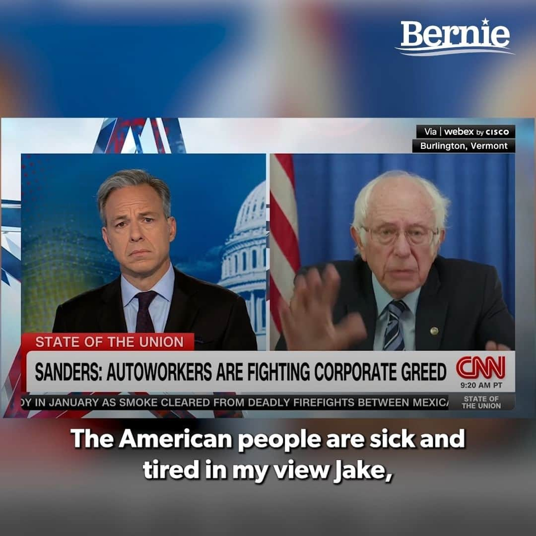 バーニー・サンダースのインスタグラム：「At a time when CEOs are making 400x more than the average worker, the American people are asking a simple question: Which side are you on?」