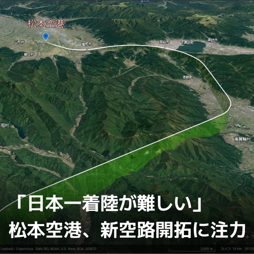 日本経済新聞社さんのインスタグラム写真 - (日本経済新聞社Instagram)「信州の空の玄関口、松本空港は周囲の山々から吹く複雑な風の影響などもあって、「日本一着陸が難しい空港」とも呼ばれます。この松本空港で近年、新しい誘導技術が導入され、着陸の難易度が大きく下がってきました。この恩恵を生かして新空路を開こうと長野県内の関係者は躍起です。⁠（データ提供：伊藤貢司・桜美林大学教授）⁠ ⁠ 詳細はプロフィールの linkin.bio/nikkei をタップ。⁠ 投稿一覧からコンテンツをご覧になれます。⁠→⁠@nikkei⁠ ⁠ #日経電子版 #空港 #インバウンド #japan #飛行機 #airplane #着陸 #空 #長野 #松本市 #信州 #JAL #パイロット #pilot」9月20日 12時00分 - nikkei