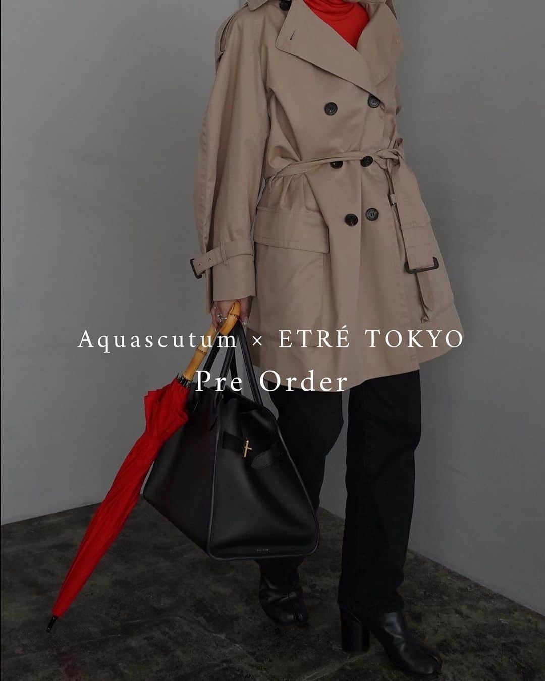 ETRÉ TOKYO ストアのインスタグラム：「@etretokyo  【 Aquascutum × ETRÉ TOKYO 】 ⁡  ㅤㅤㅤAquascutum × ETRÉ TOKYO フーディトレンチコート S.M size ¥176,000(tax in)  ㅤㅤ ⁡- - - - - - - - - - - - - - - - - - - - - - - - - - - -  商品詳細はTOPページURLよりチェック🔍 ›› @etretokyo_store  ㅤㅤㅤ スタッフコーディネートも毎日更新中【 #etretokyo_staff_ootd 】をフォロー🐿️  TOPページの"フォロー中"から 気になるスタッフのアカウントをフォロー🤝  - - - - - - - - - - - - - - - - - - - - - - - - - - - - ⁡  ㅤㅤㅤ 【INFORMATION】 ⁡ ⁡ ETRÉ TOKYOでは 復刻アイテムの予約会を開催いたします。  -開催期間-  ◼️LUMINE SHINJUKU 9/21(thu) - 9/27(wed)  ※予約受注会となります。 新宿店にてサンプルのご用意もございますので ご試着も可能です。 予約枠に上限がございます。  ※予約商品の画像はサンプルで撮影しております。 実際の製品とは仕様や素材、サイズや色味等が多少異なる場合がございます。  ※お電話でのご予約はできかねます。  ※ご予約後のキャンセルは致しかねます。 お支払いは後払いになります。  ※混雑時には入場制限及び試着点数 の制限を設けさせて頂きます。 また、混雑時にはお電話がつながりにくい 可能性がございます。  予めご了承ください。 ⁡ ⁡ ご理解、ご協力を賜りますよう 心よりお願い申し上げます。 ⁡ ⁡ ㅤㅤㅤ 【LUMINE SHINJUKU STORE】 ETRÉ TOKYO ルミネ新宿2店 TEL：03-5989-0979 ー営業時間ー (平日、土日祝)11:00-21:00  ⁡ #etretokyo #etre  #fashion #etretokyoshinjuku #2023etre #etretokyo_staff_ootd #2023aw #受注会 #先行予約 #プレオーダー #スタッフコーディネート #スタッフスナップ #トレンチコートコーデ #秋コート  ㅤ  ⁡  ⁡ ㅤㅤㅤ」