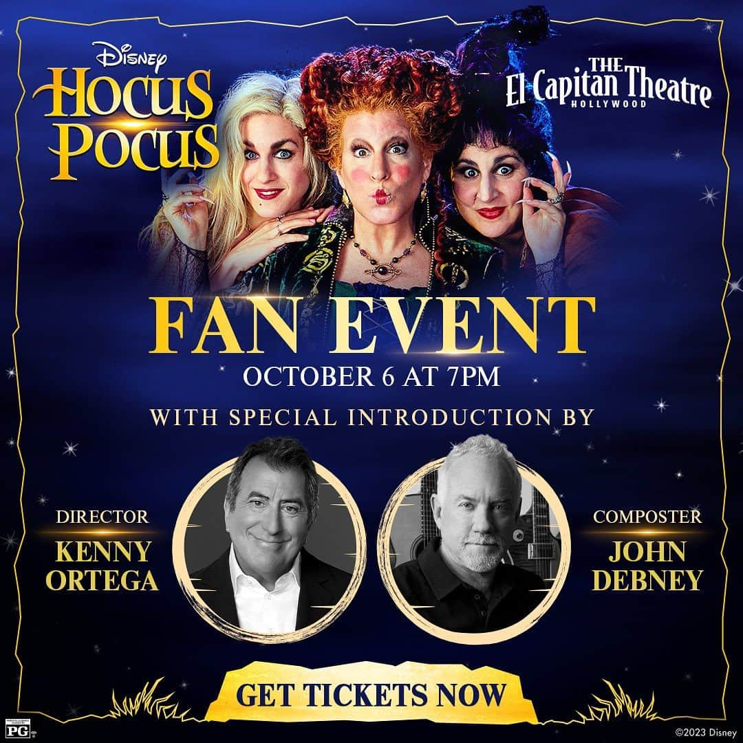 ケニー・オルテガのインスタグラム：「I’m overjoyed to be introducing my film Hocus Pocus with my friend, Film Composer John Debney on our 30th Anniversary at Disney’s magnificent El Capitan Theatre in Hollywood. My deepest thanks to all our fans throughout the world that have made Hocus Pocus a perennial Halloween favorite! Hope to see you there! Happy Halloween  “I put a spell on you!” 🎃🐈‍⬛ @elcapitanthtre」